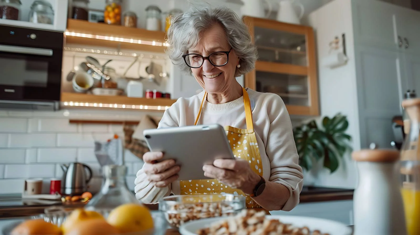 Elderly Woman Using Digital Tablet at Home — free download from Dotvec