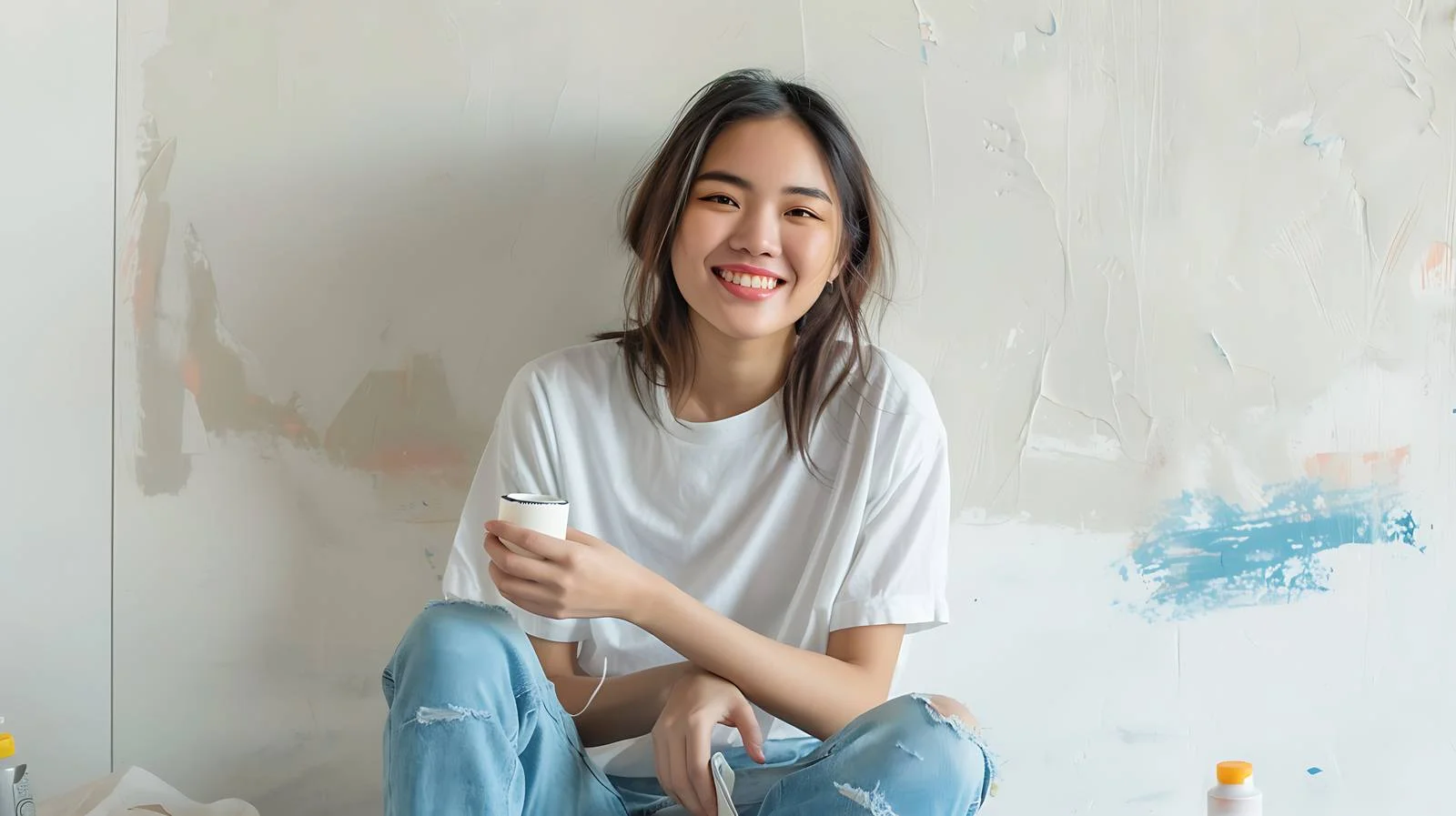 Woman Applying Tape on Wall — free download from Dotvec