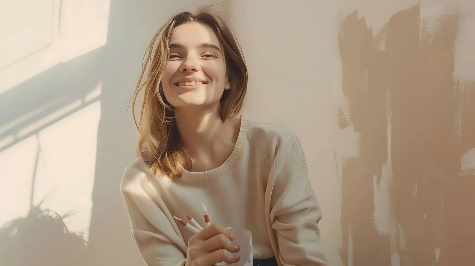 Joyful woman using adhesive tape decoration — free download from Dotvec