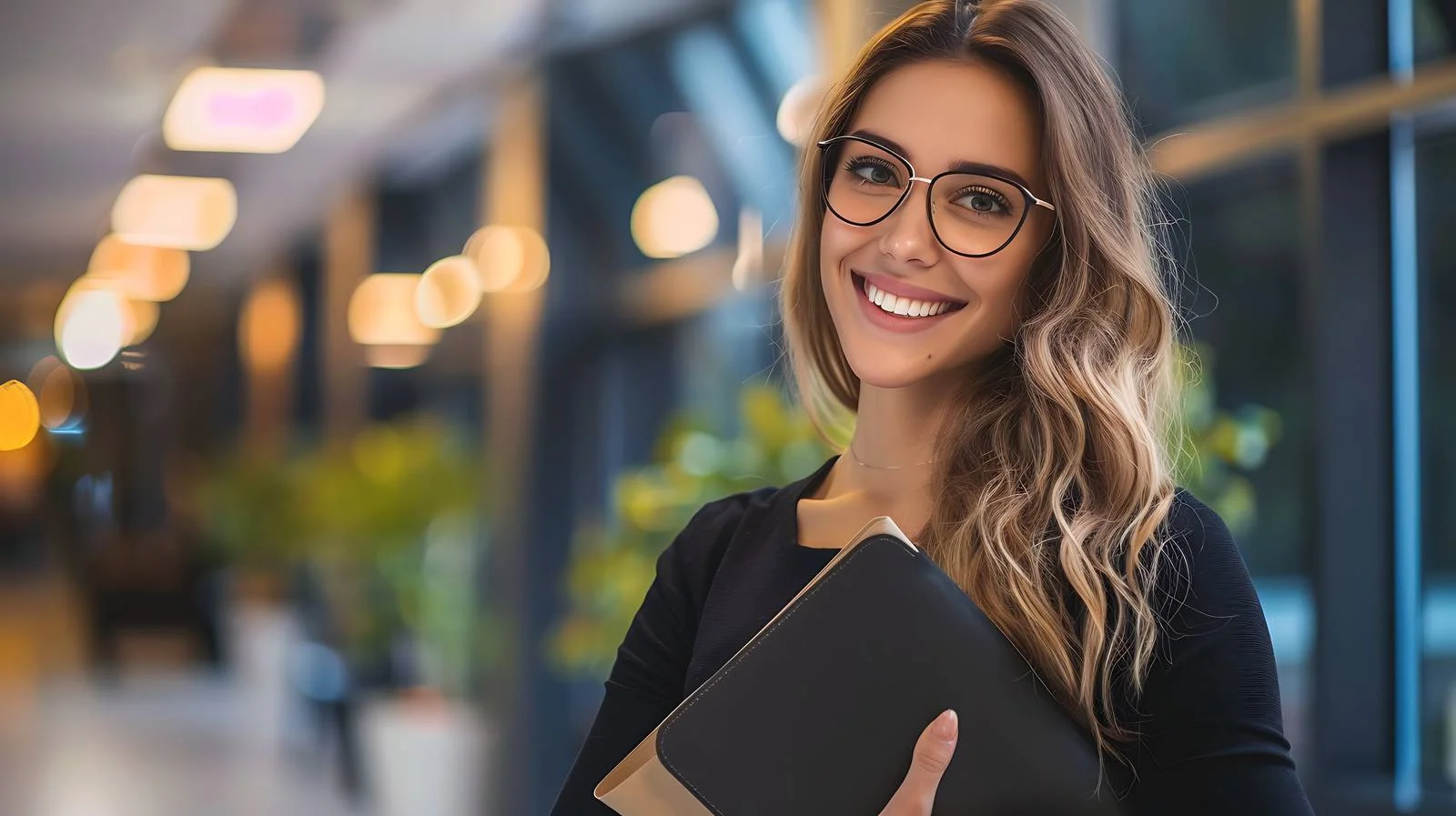 Professional Woman with File Folder Smiling — free download from Dotvec