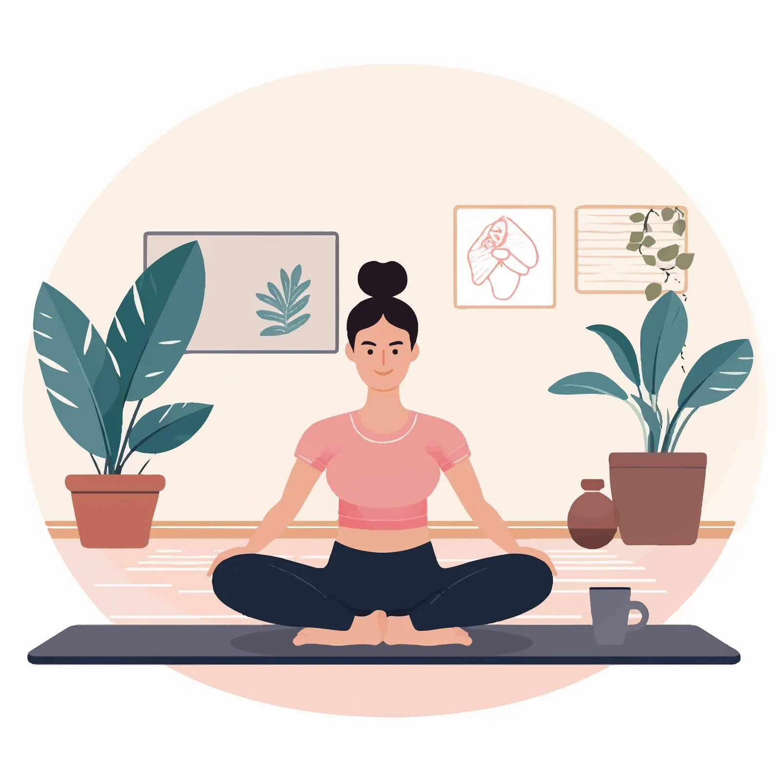 Smiling Woman Practicing Yoga at Home — free download from Dotvec