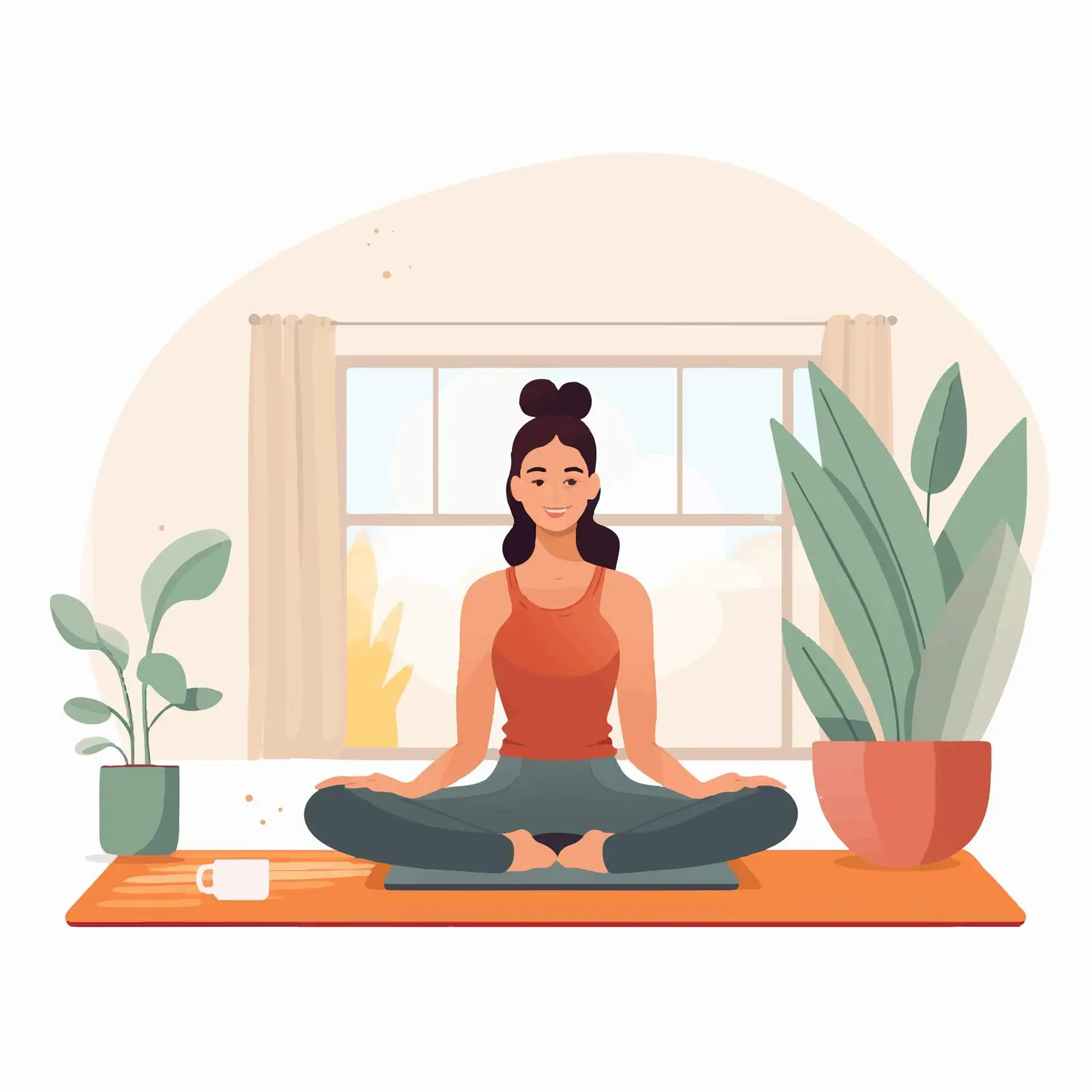 Smiling Woman Practicing Online Yoga at Home — free download from Dotvec