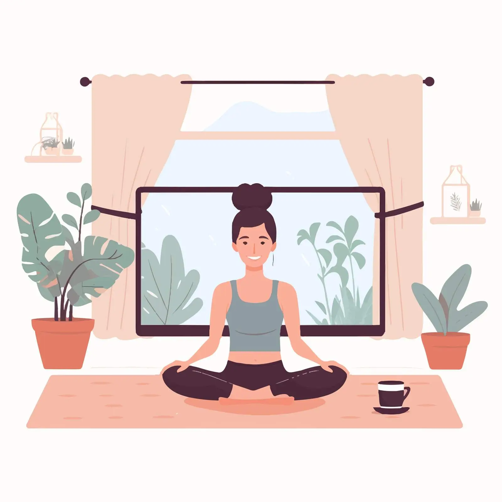 Online Yoga Practice at Home Vector Illustration — free download from Dotvec