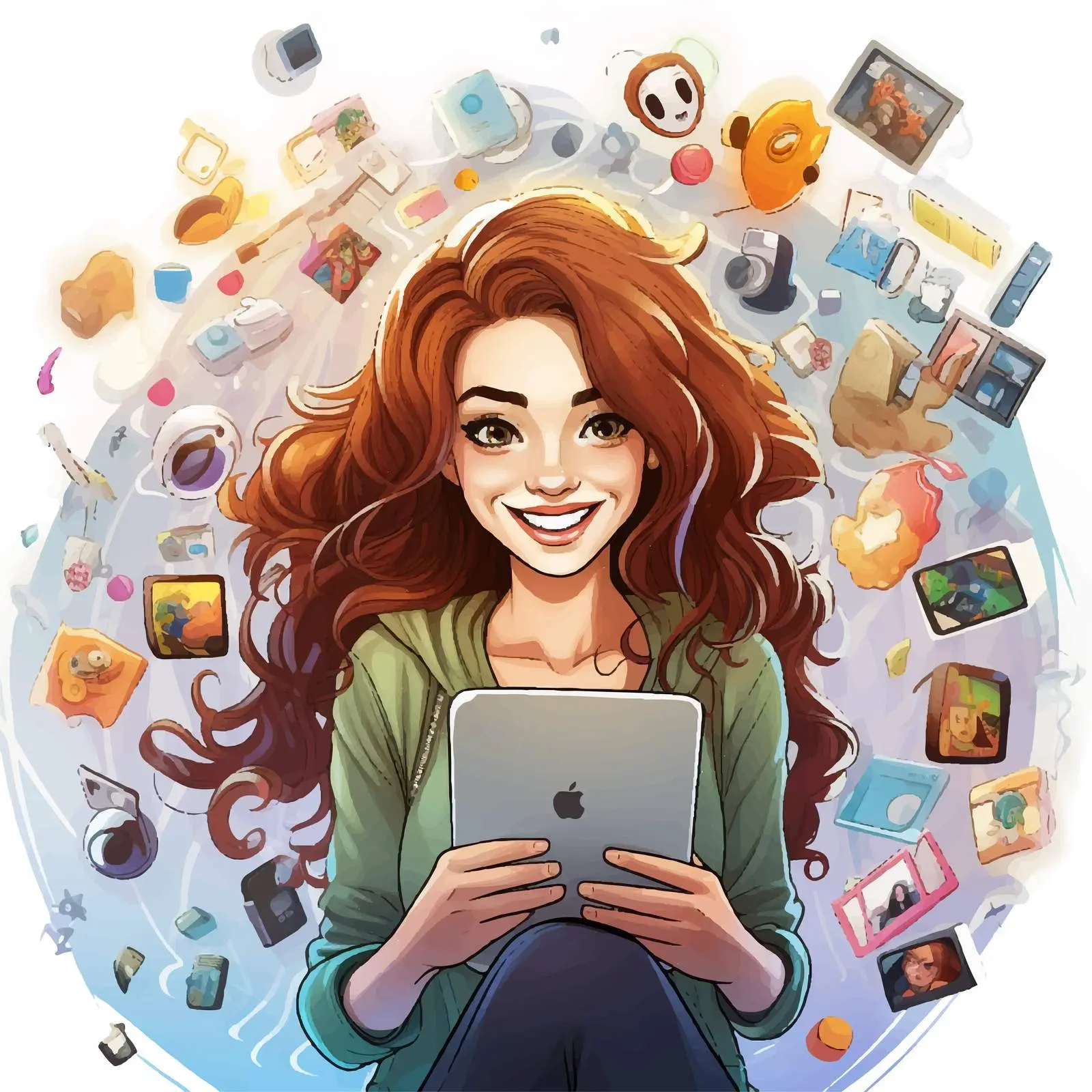 Smiling Woman with Social Media Icons Vector — free download from Dotvec