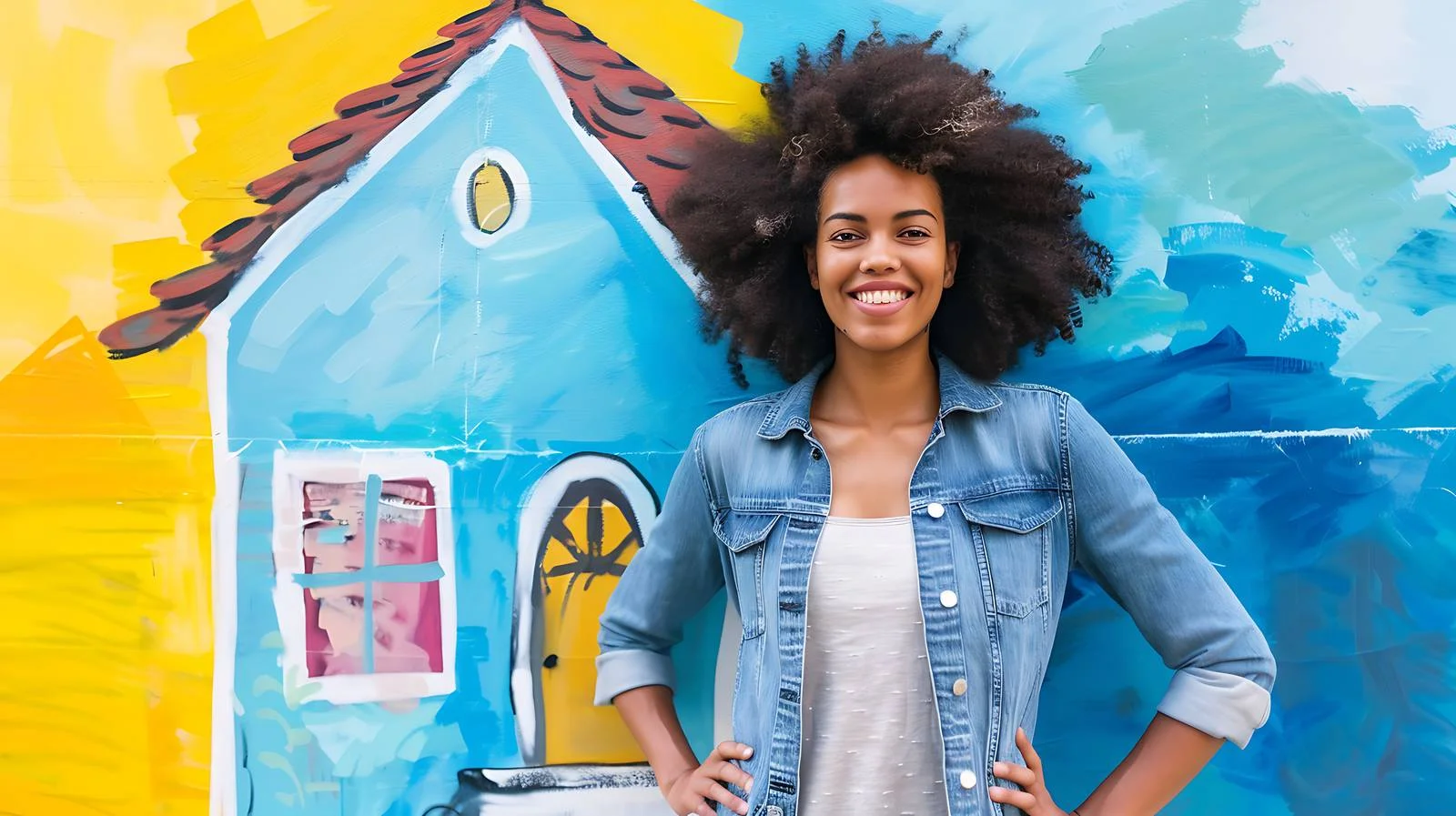 Confident woman by house with hand on hip — free download from Dotvec