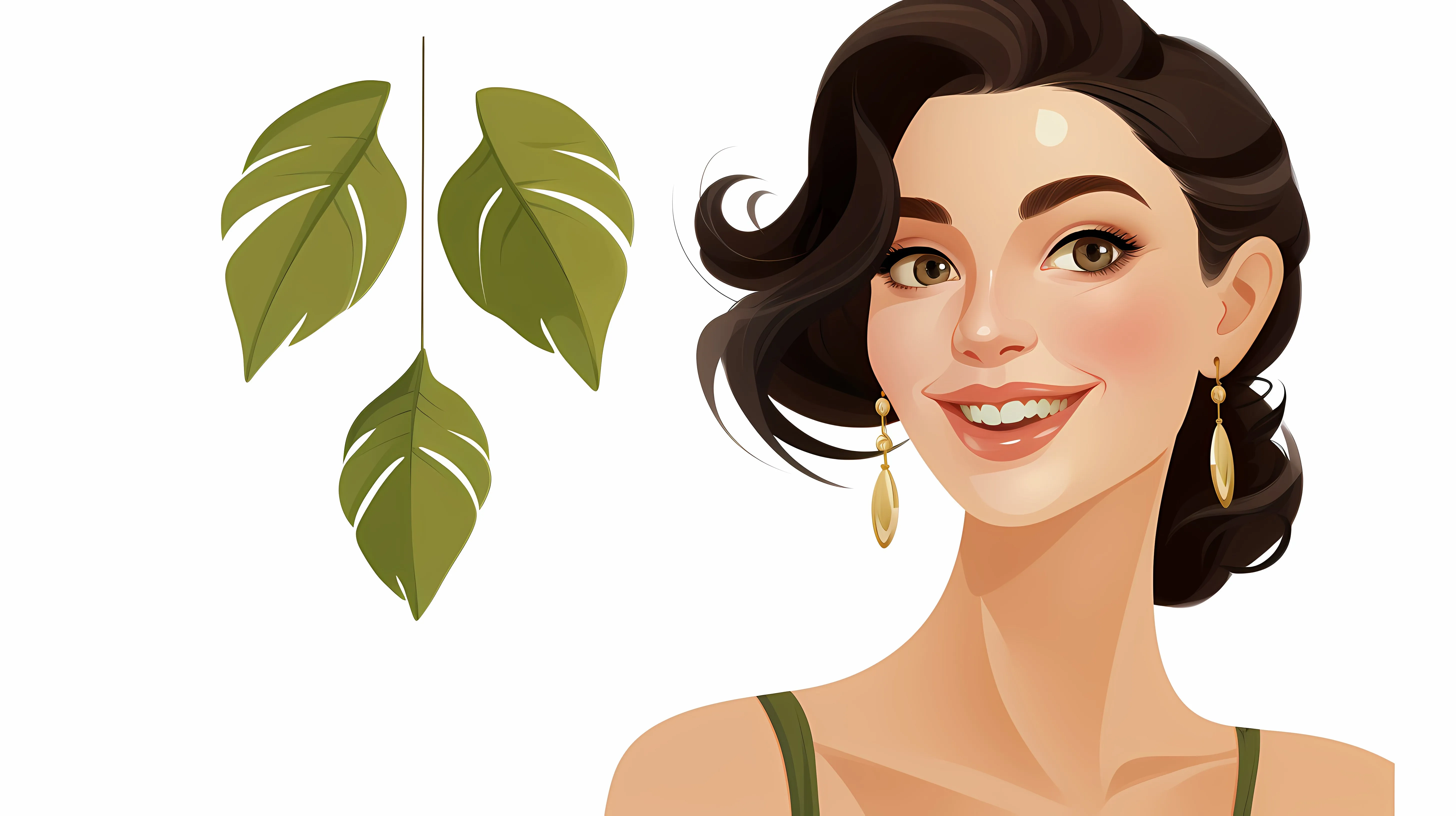 Smiling Woman with Leaf Earrings Cartoon Illustration — free download from Dotvec