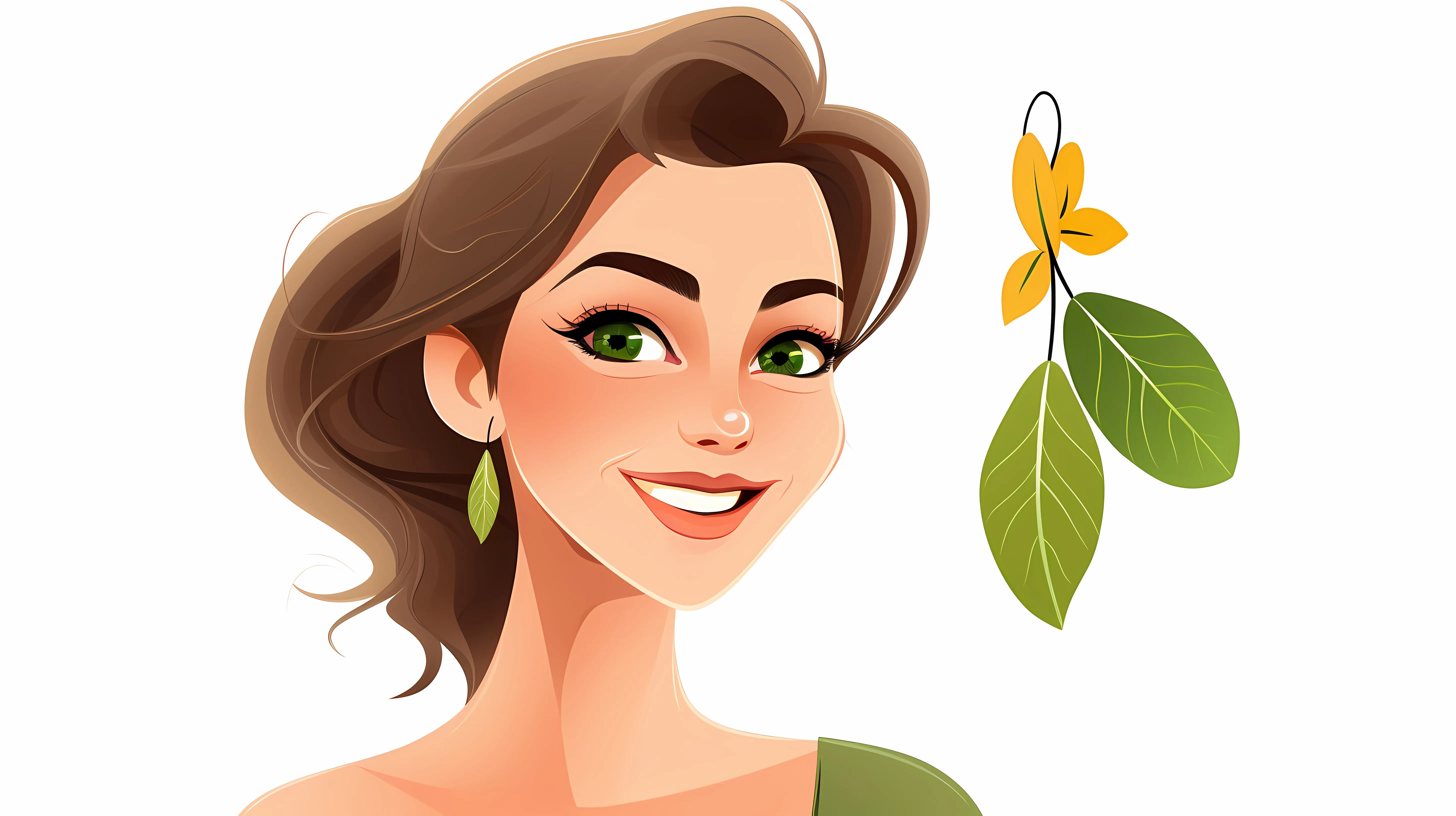 Smiling Woman with Leaf Earrings Cartoon Vector — free download from Dotvec