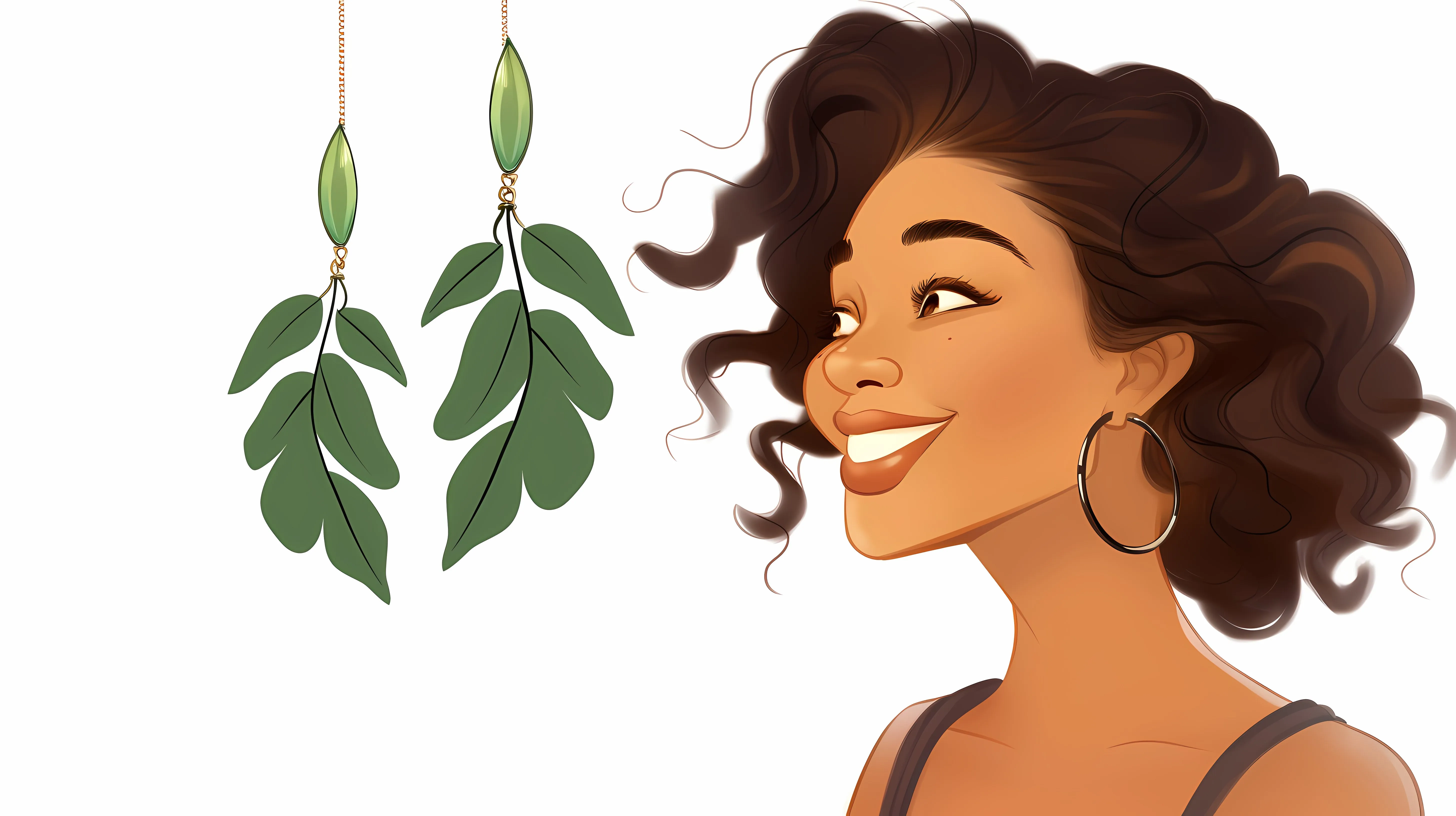 Smiling Woman with Leaf Earrings Cartoon Illustration — free download from Dotvec