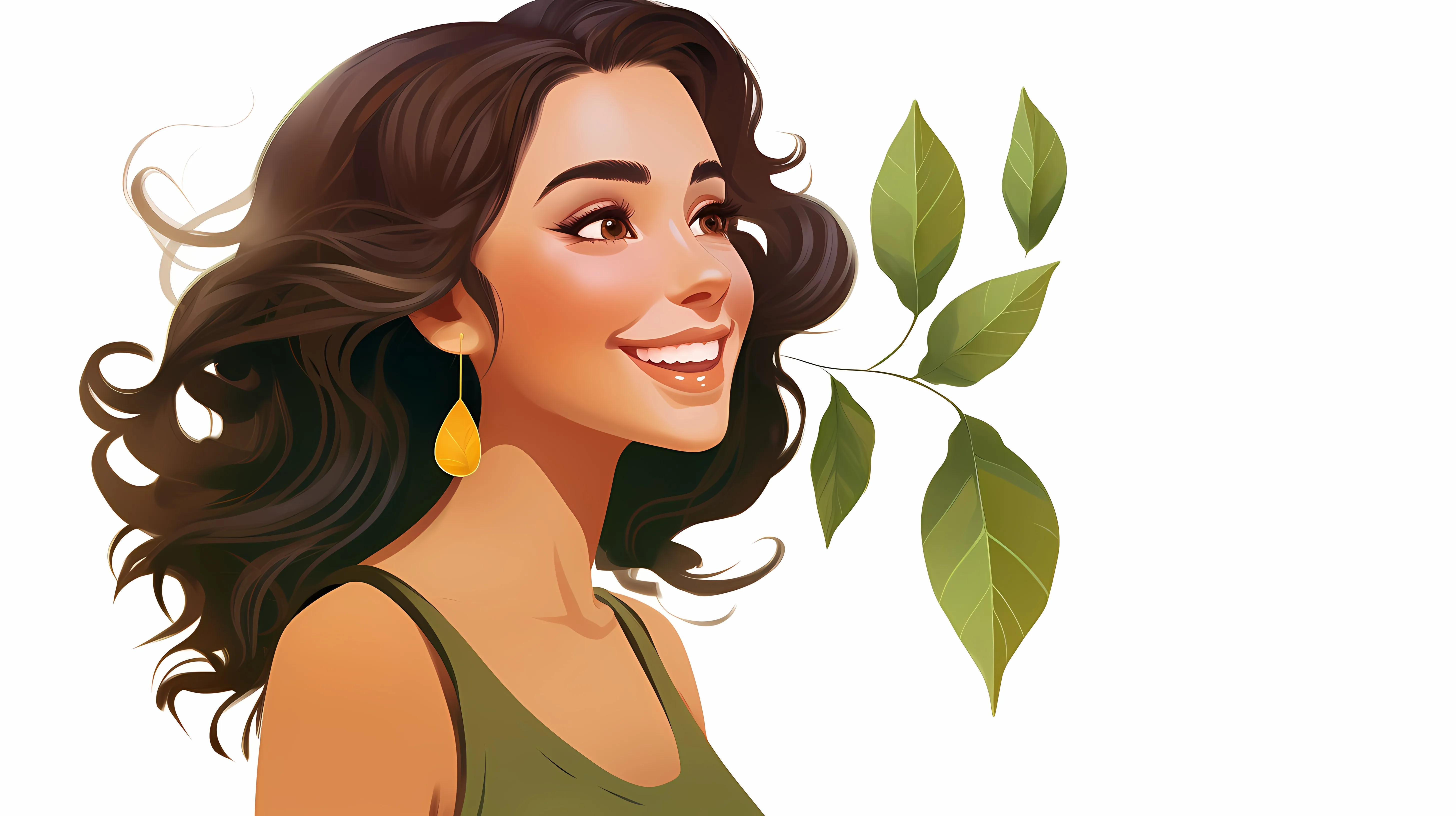 Smiling Woman with Leaf Earrings Vector Illustration — free download from Dotvec
