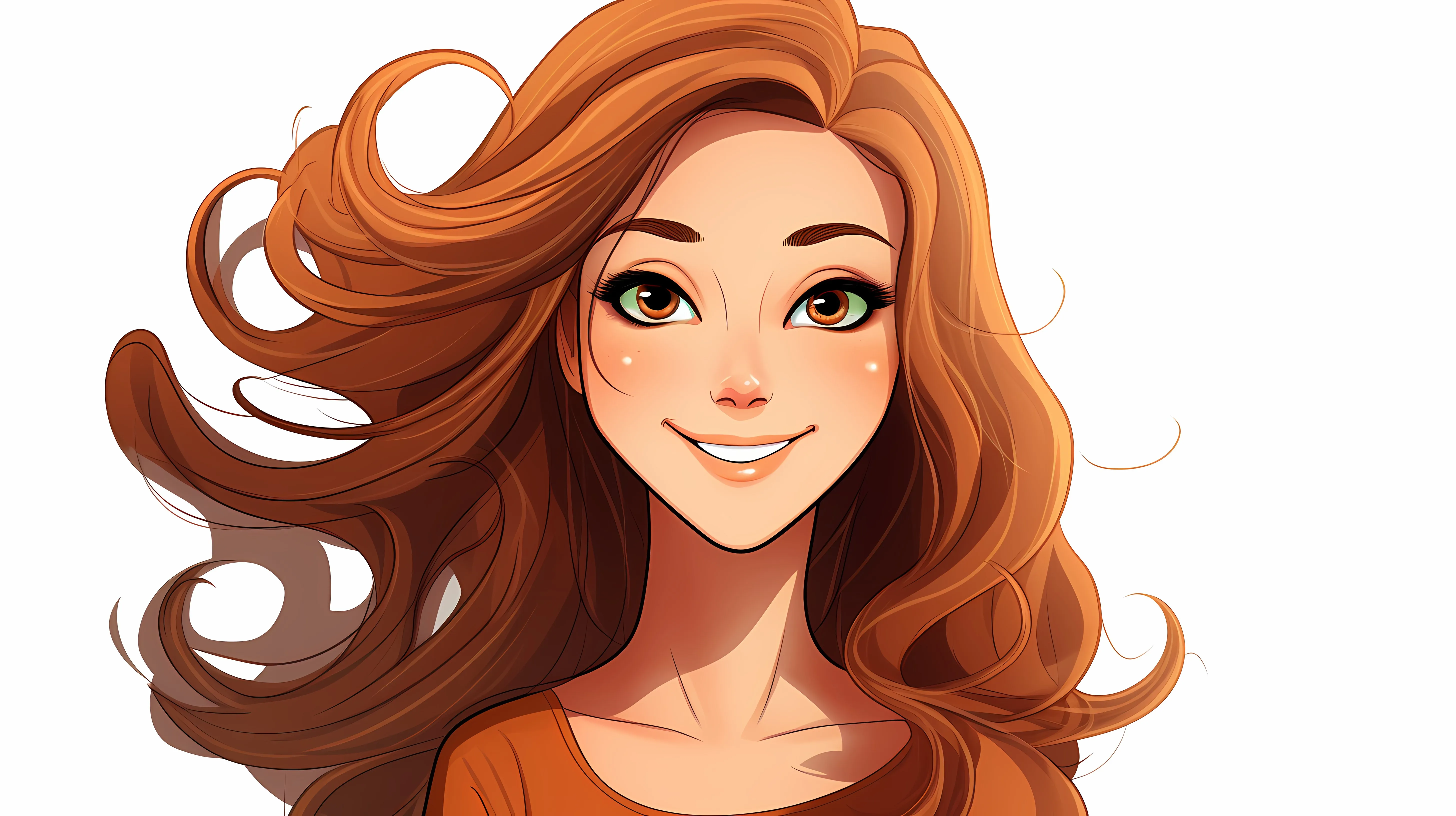 Smiling Woman with Long Hair Cartoon Vector Illustration — free download from Dotvec