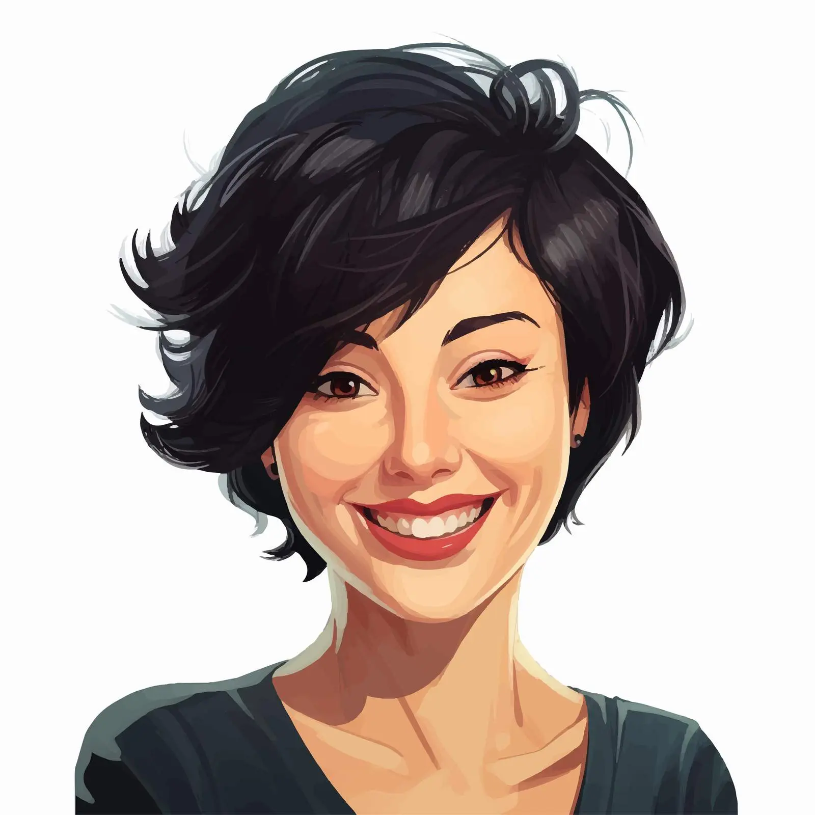 Smiling Black-Haired Woman Cartoon Vector Illustration – free short hair image from Dotvec