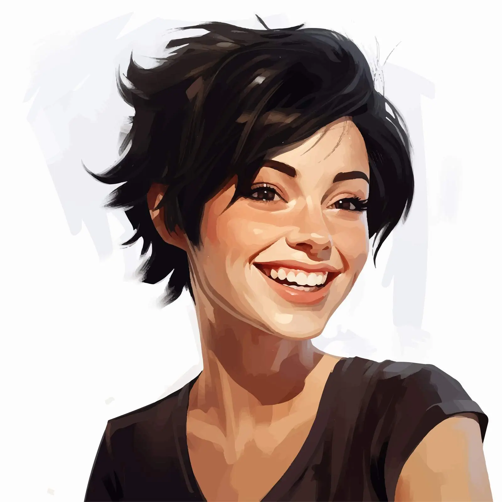Smiling Woman with Short Black Hair Vector — free download from Dotvec
