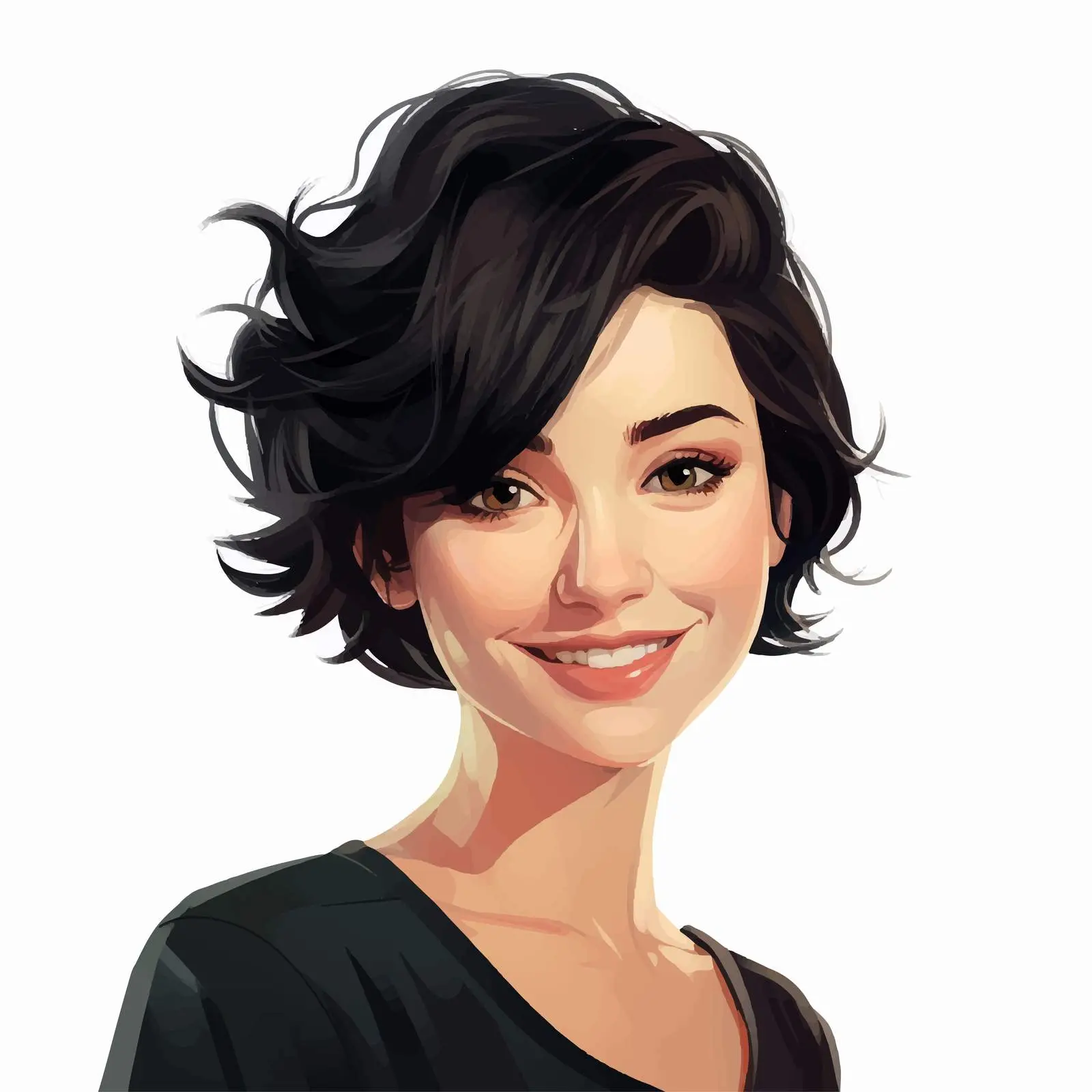 Smiling Woman with Short Black Hair Vector – free short hair image from Dotvec