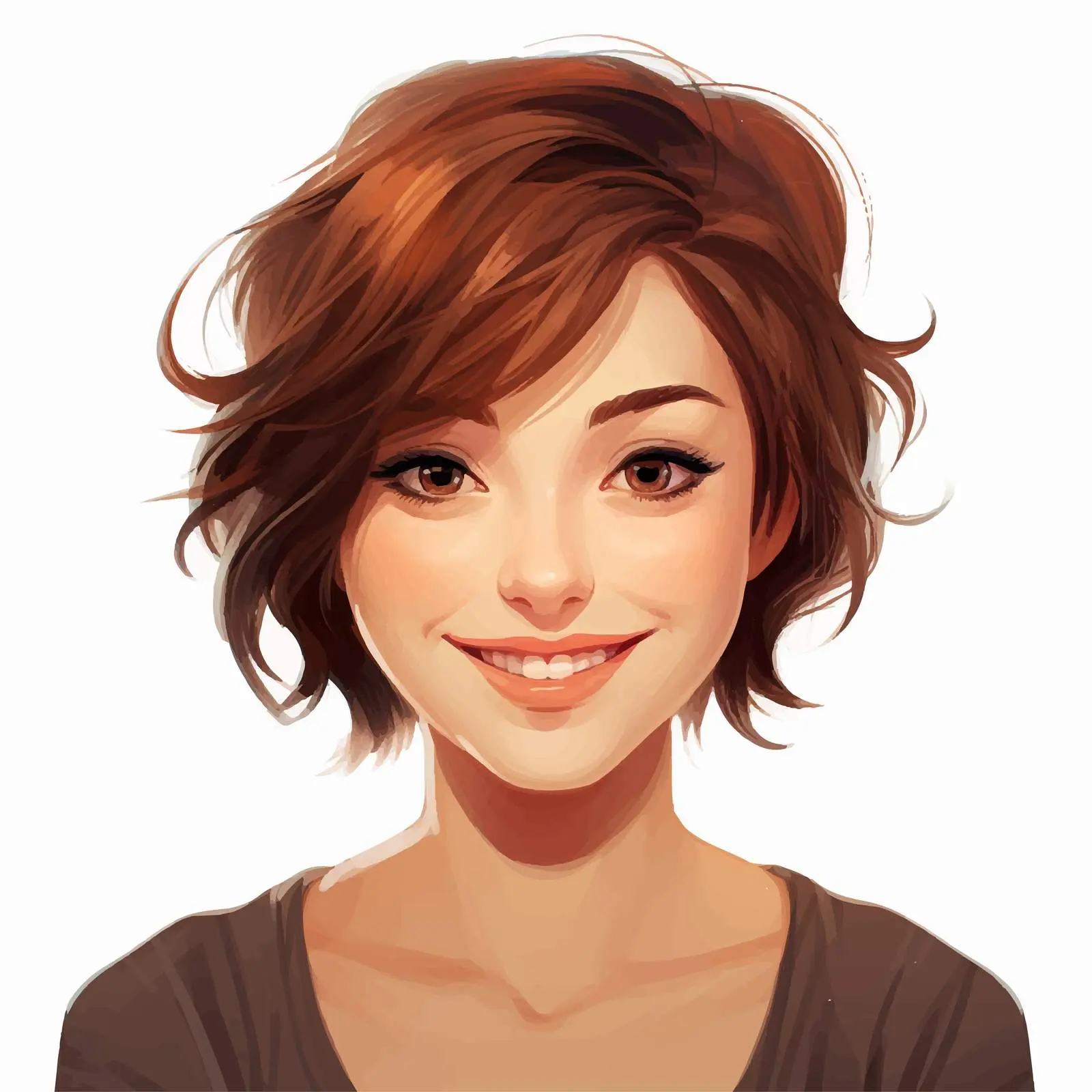Smiling Woman with Short Brown Hair Vector – free playful woman image from Dotvec