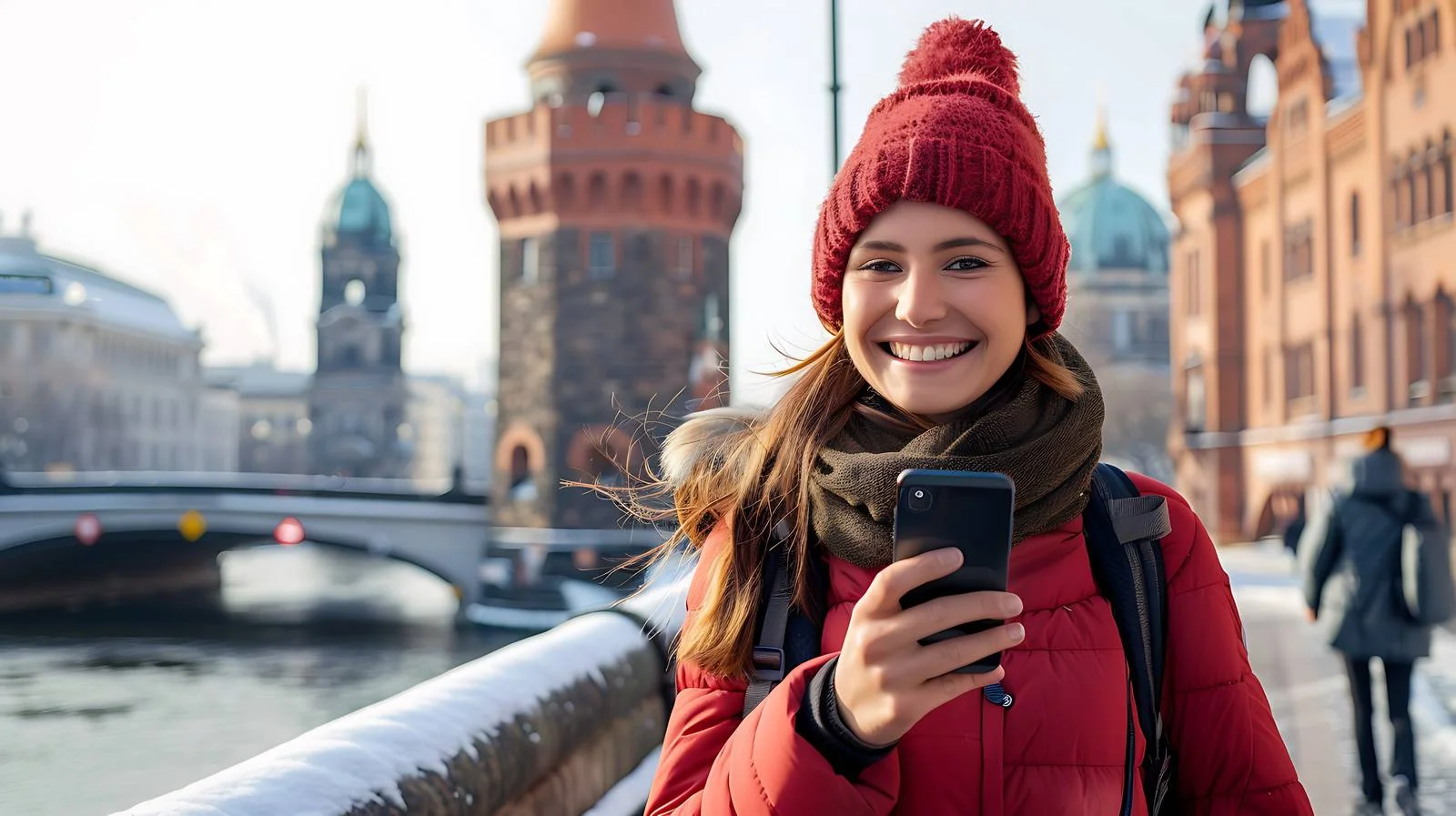 Urban Woman with Smartphone Smiling — free download from Dotvec