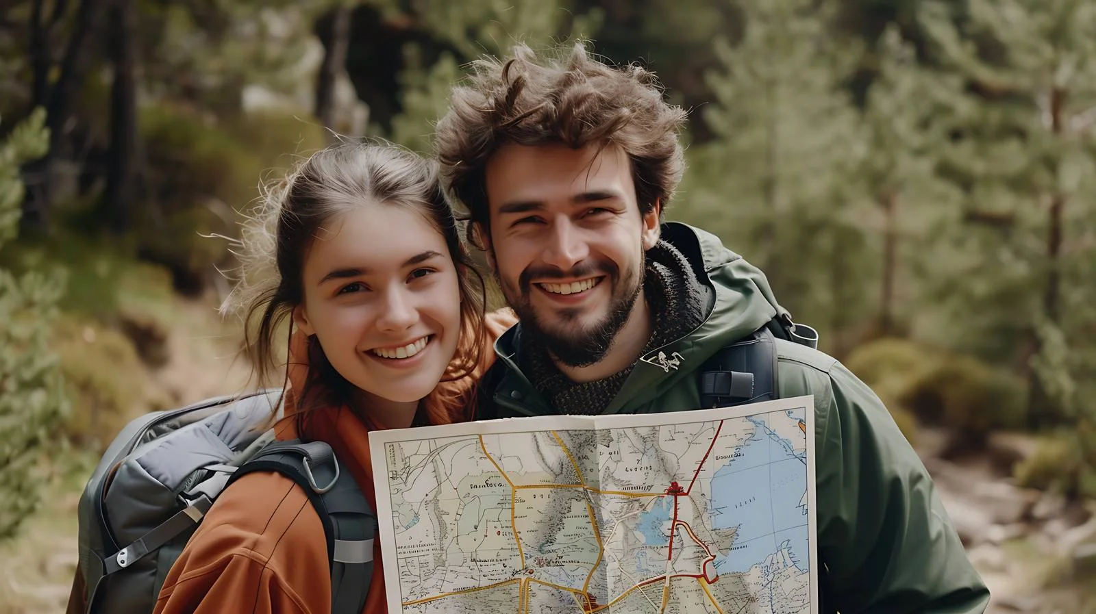 Happy young couple exploring forest together — free download from Dotvec