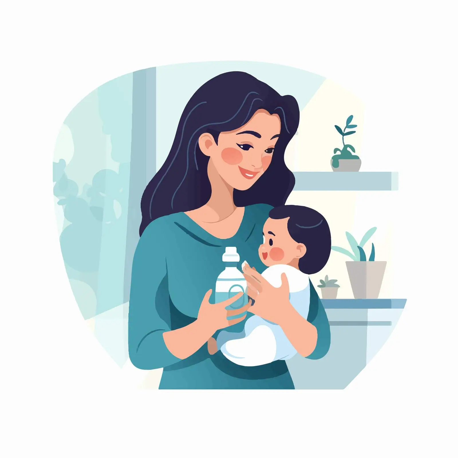 Mother and Newborn in Cozy Kitchen Setting — free download from Dotvec