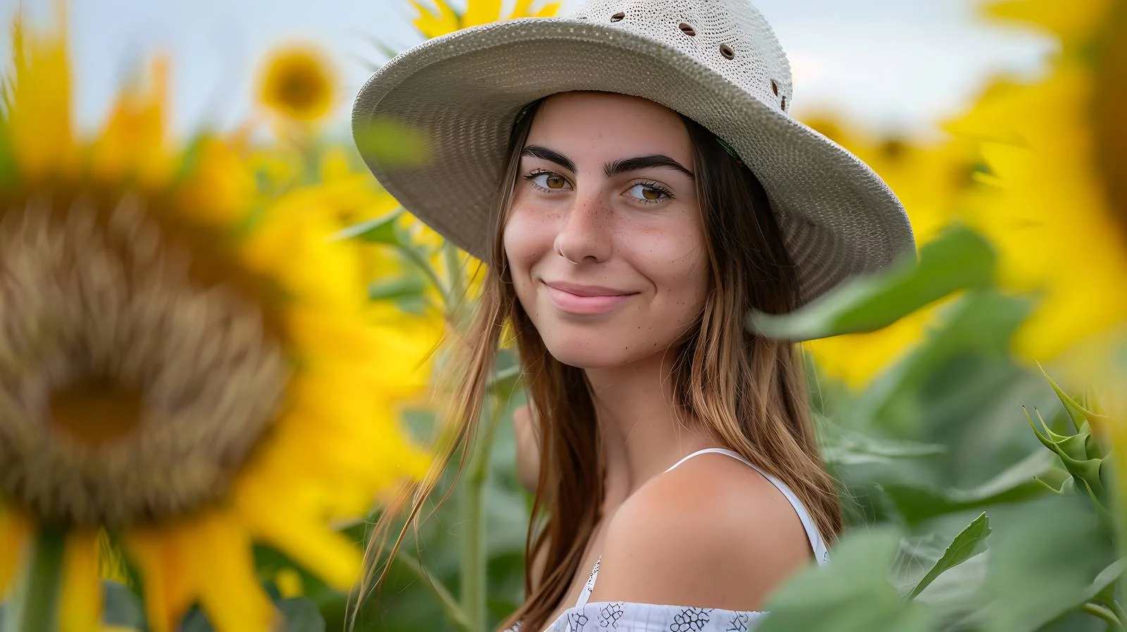 Joyful Young Lady in Sunflower Fields — free download from Dotvec