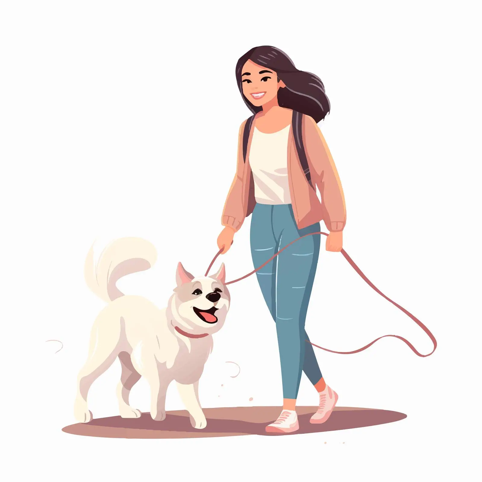 Young Woman Walking Dog in Casual Clothing — free download from Dotvec