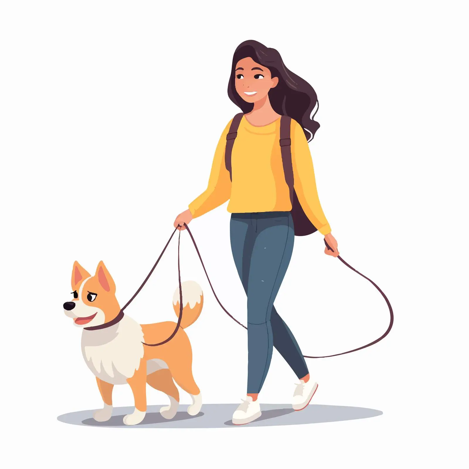 Casual Woman Walking Dog - Vector Illustration — free download from Dotvec