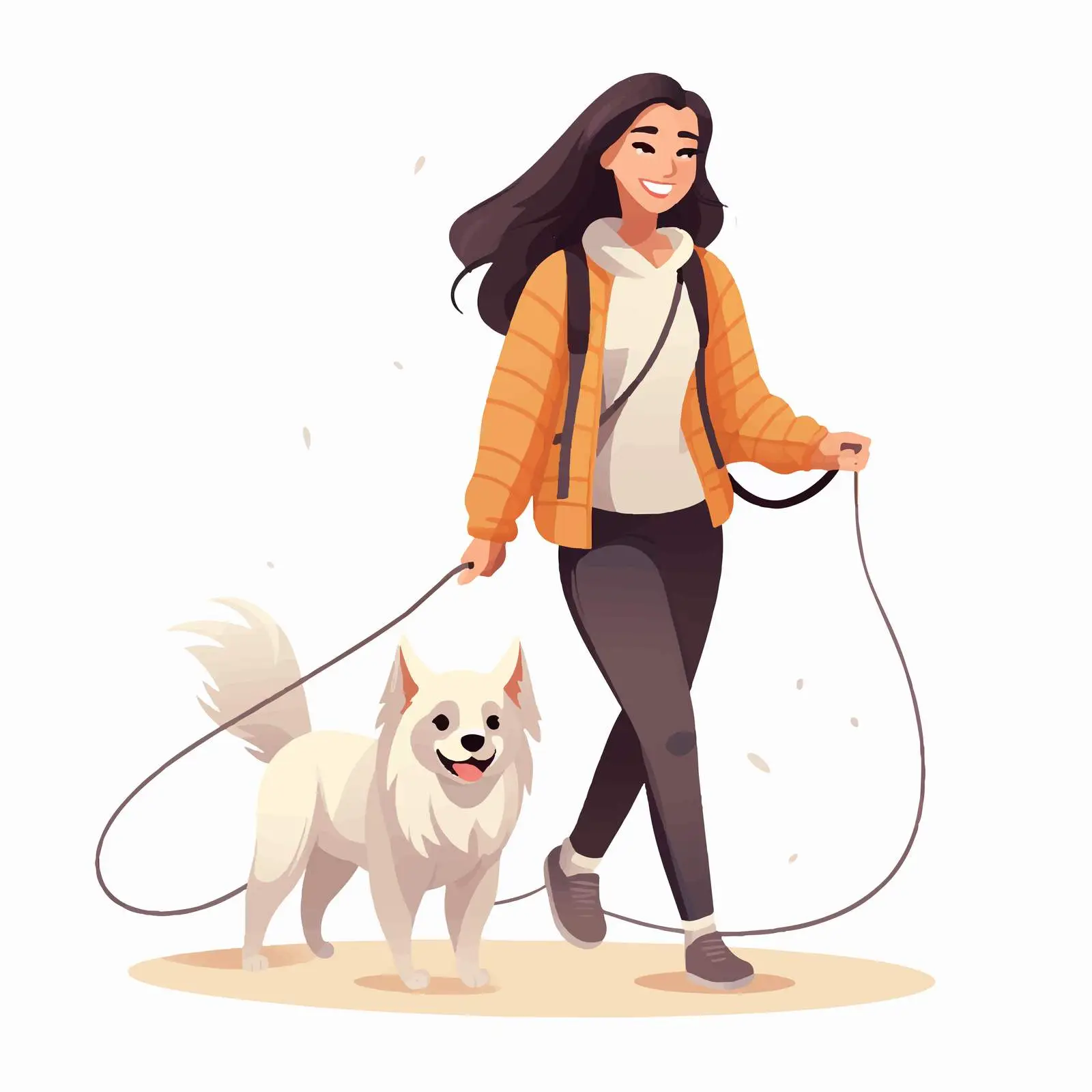 Smiling Young Woman Walking Dog in Casual Attire — free download from Dotvec