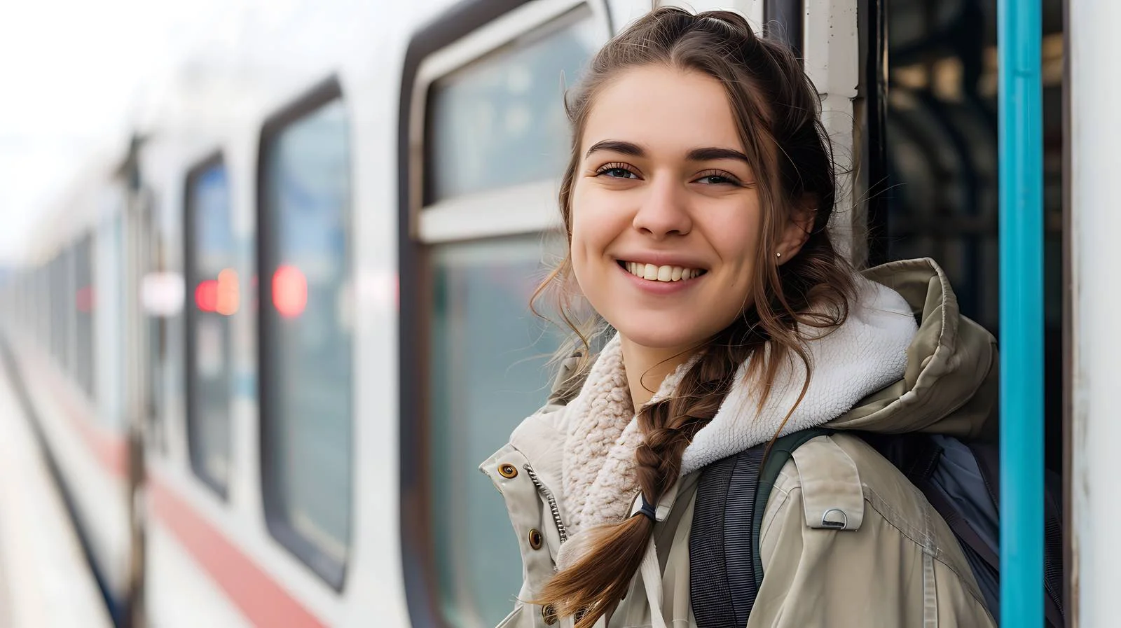 Young Woman Entering Train — free download from Dotvec