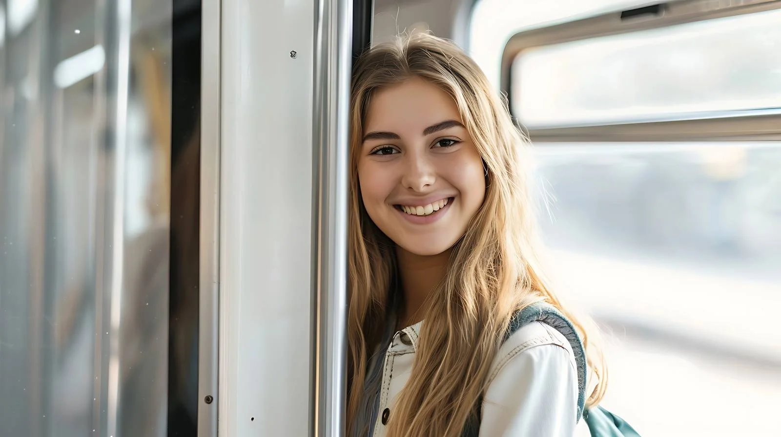 Young Woman Boarding Train — free download from Dotvec