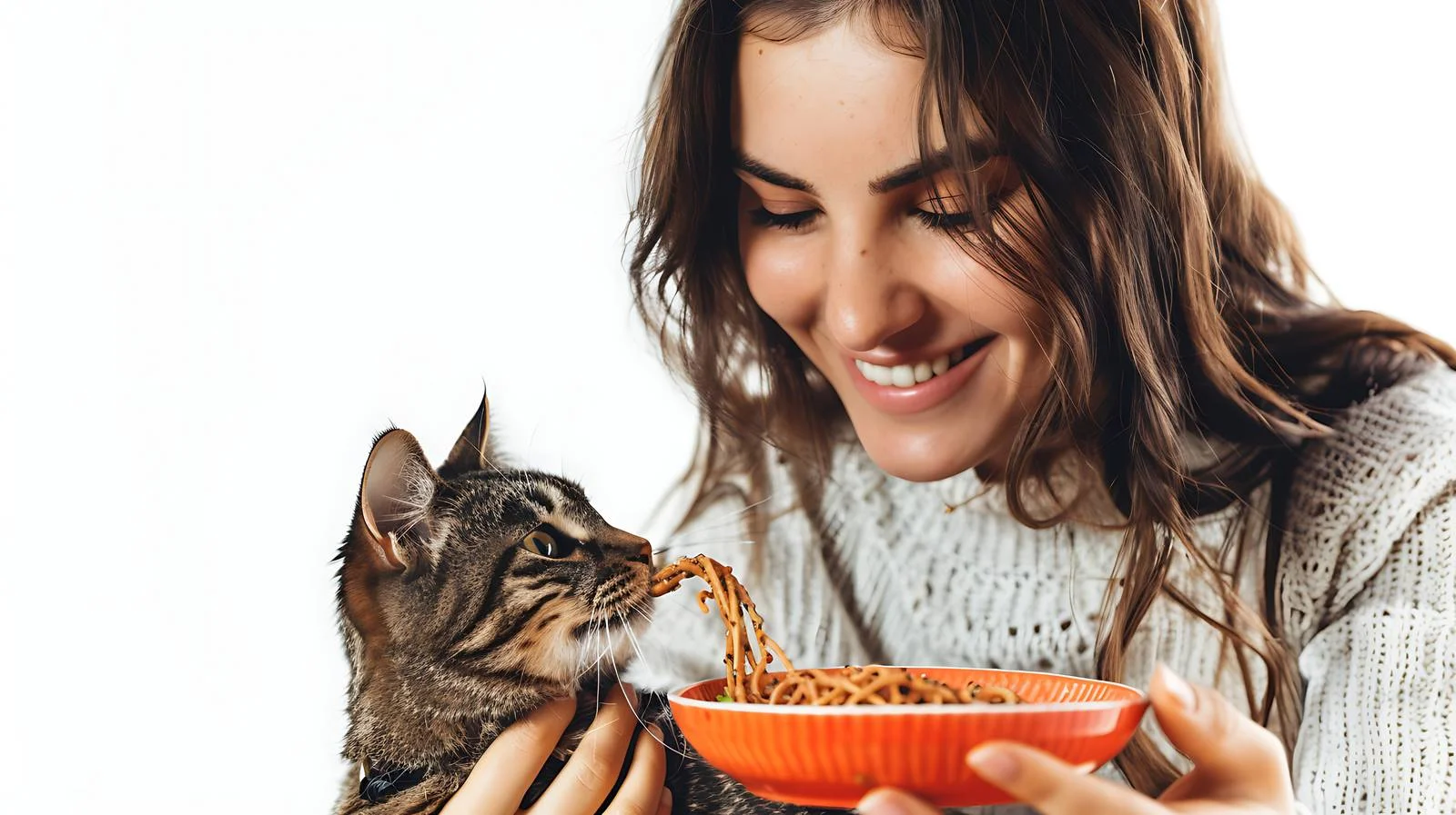 Woman Feeding Spaghetti to Cat — free download from Dotvec