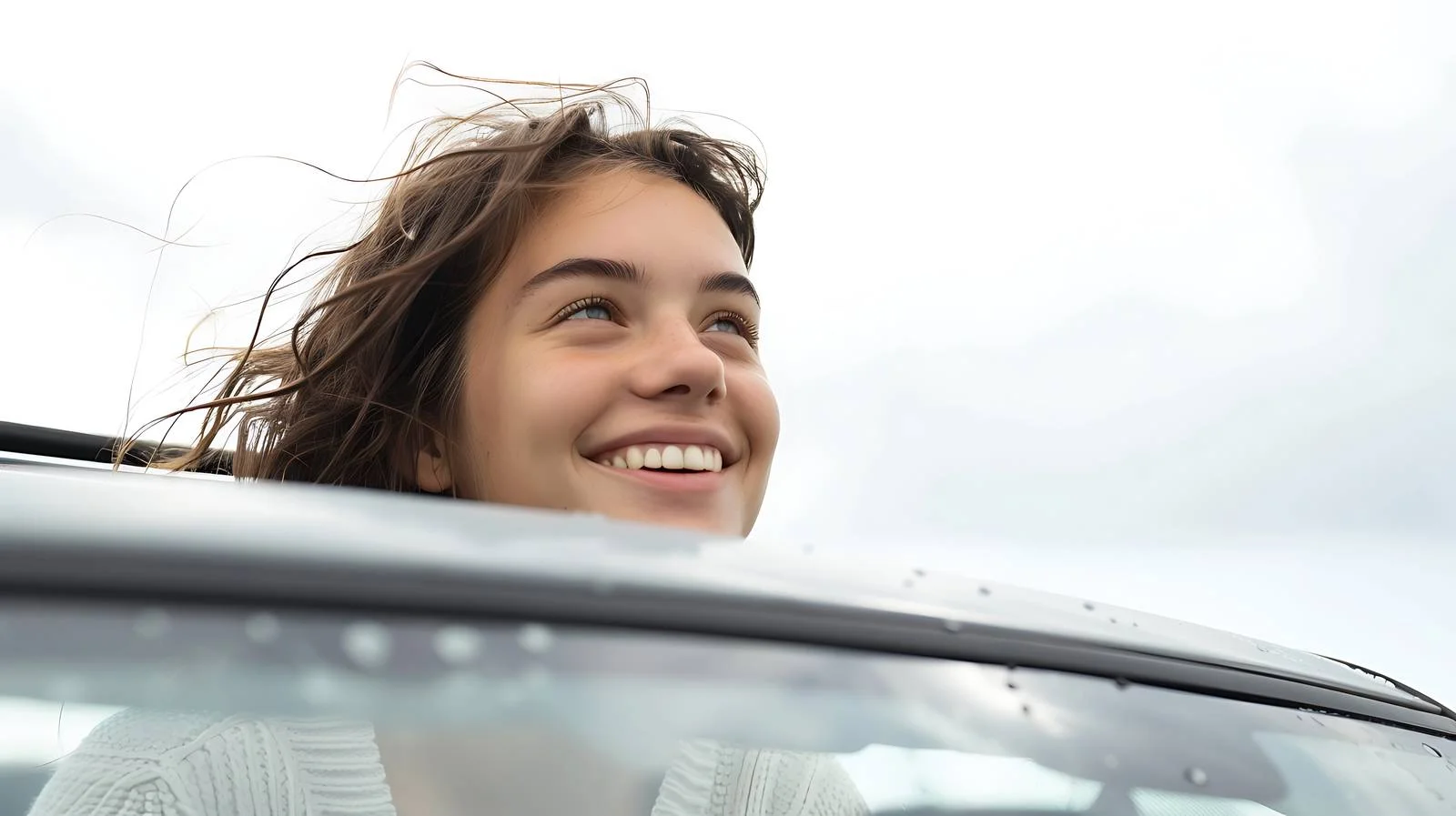 Joyful Woman in Sunroof of Car — free download from Dotvec
