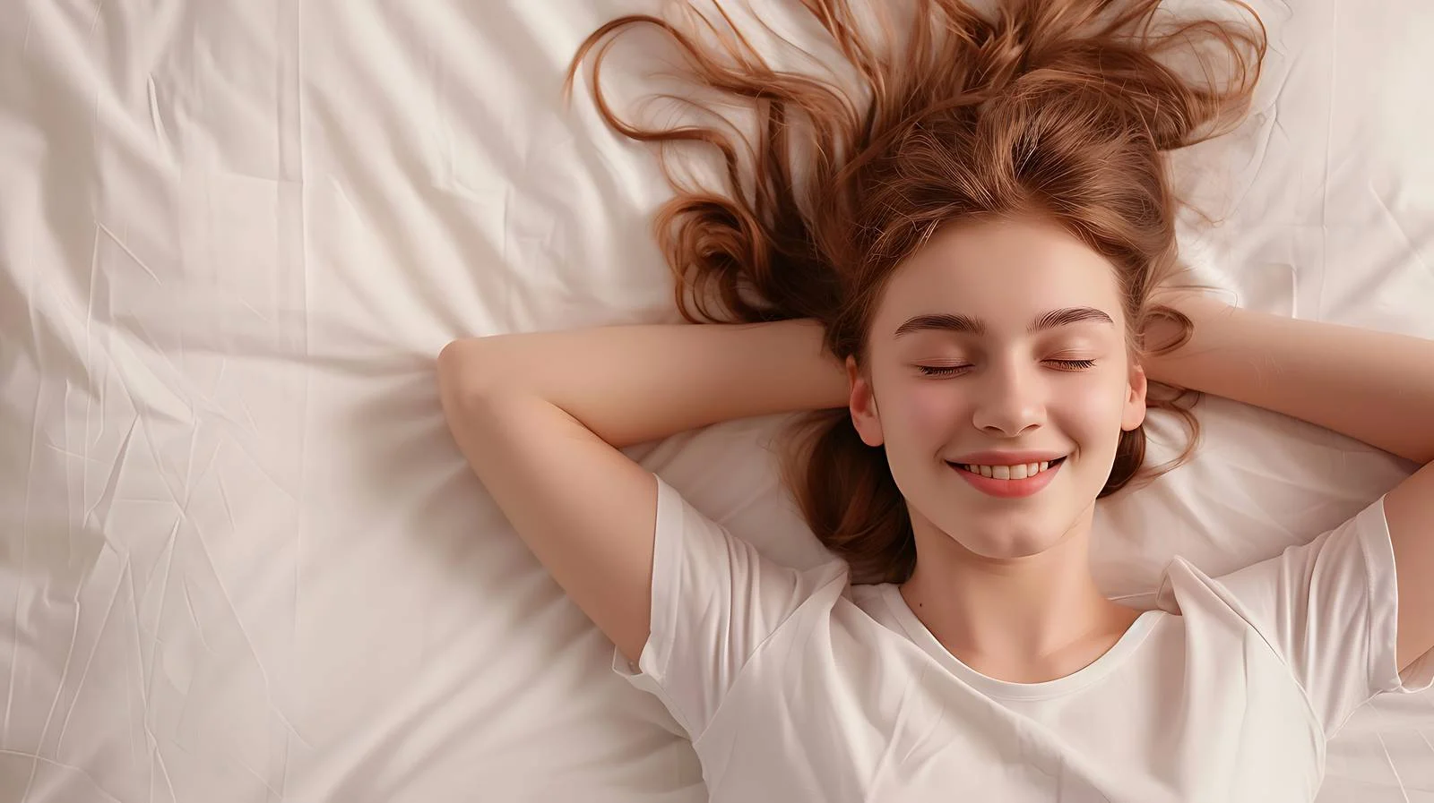 Relaxed woman on bed with closed eyes — free download from Dotvec