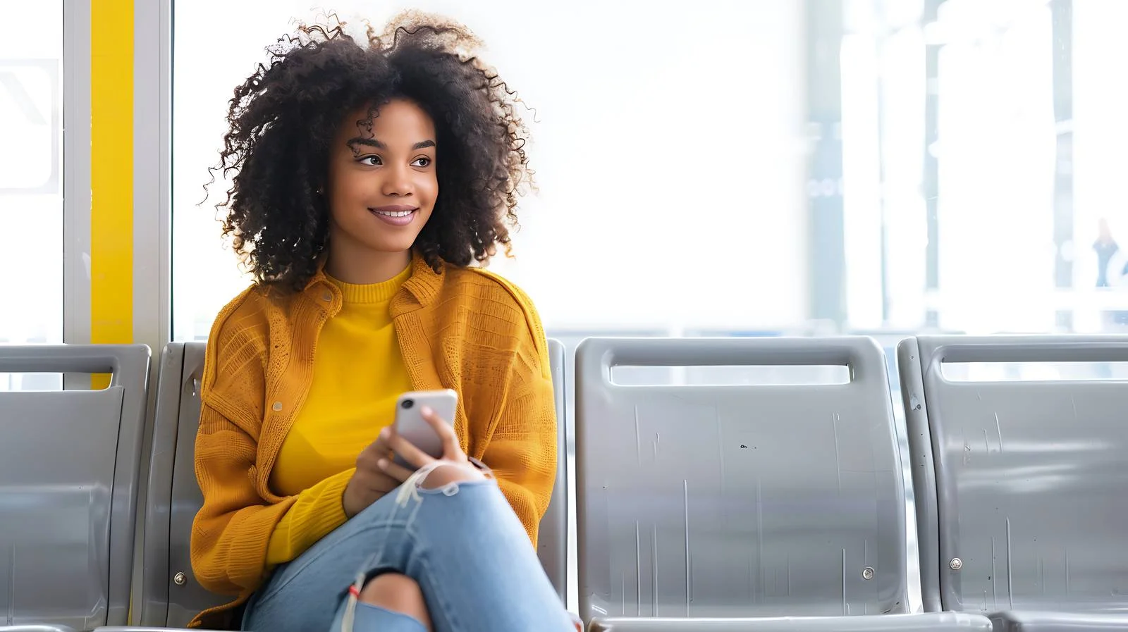 Young Woman Sitting in Waiting Area — free download from Dotvec