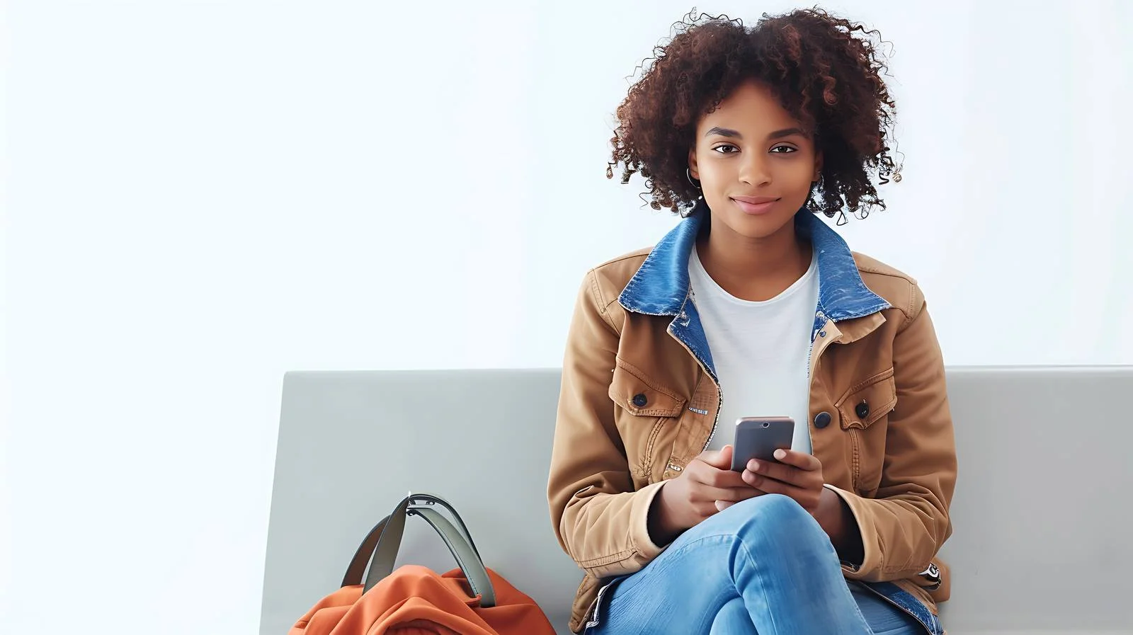 Young Woman Using Cellphone in Waiting Area — free download from Dotvec