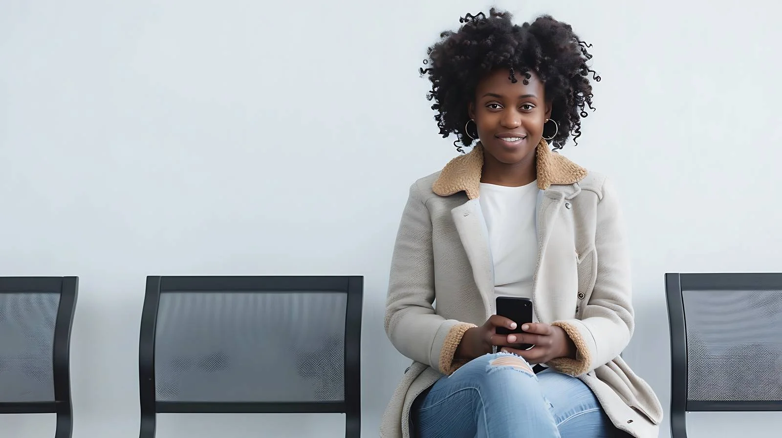 Young Woman Waiting Area Technology Usage — free download from Dotvec