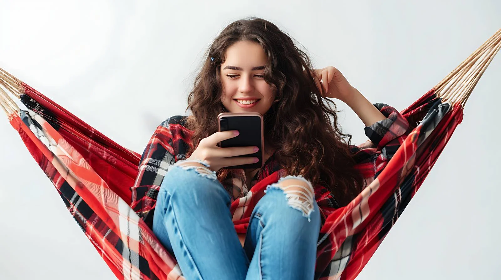 Young Woman Relaxing with Mobile Phone — free download from Dotvec