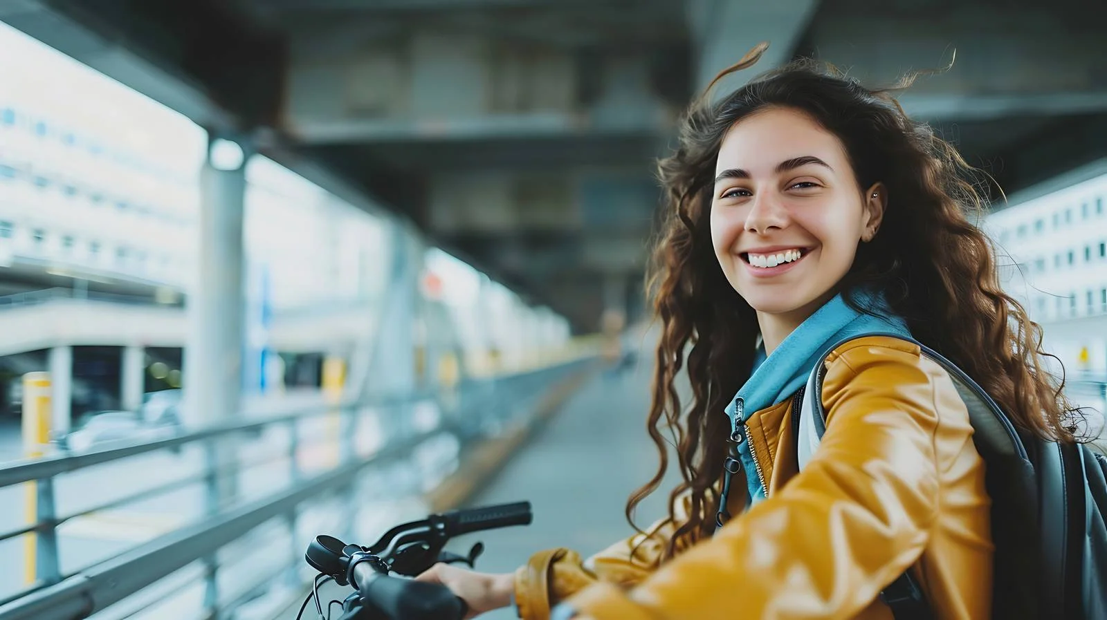 Joyful Woman with Bicycle on Parking Level — free download from Dotvec