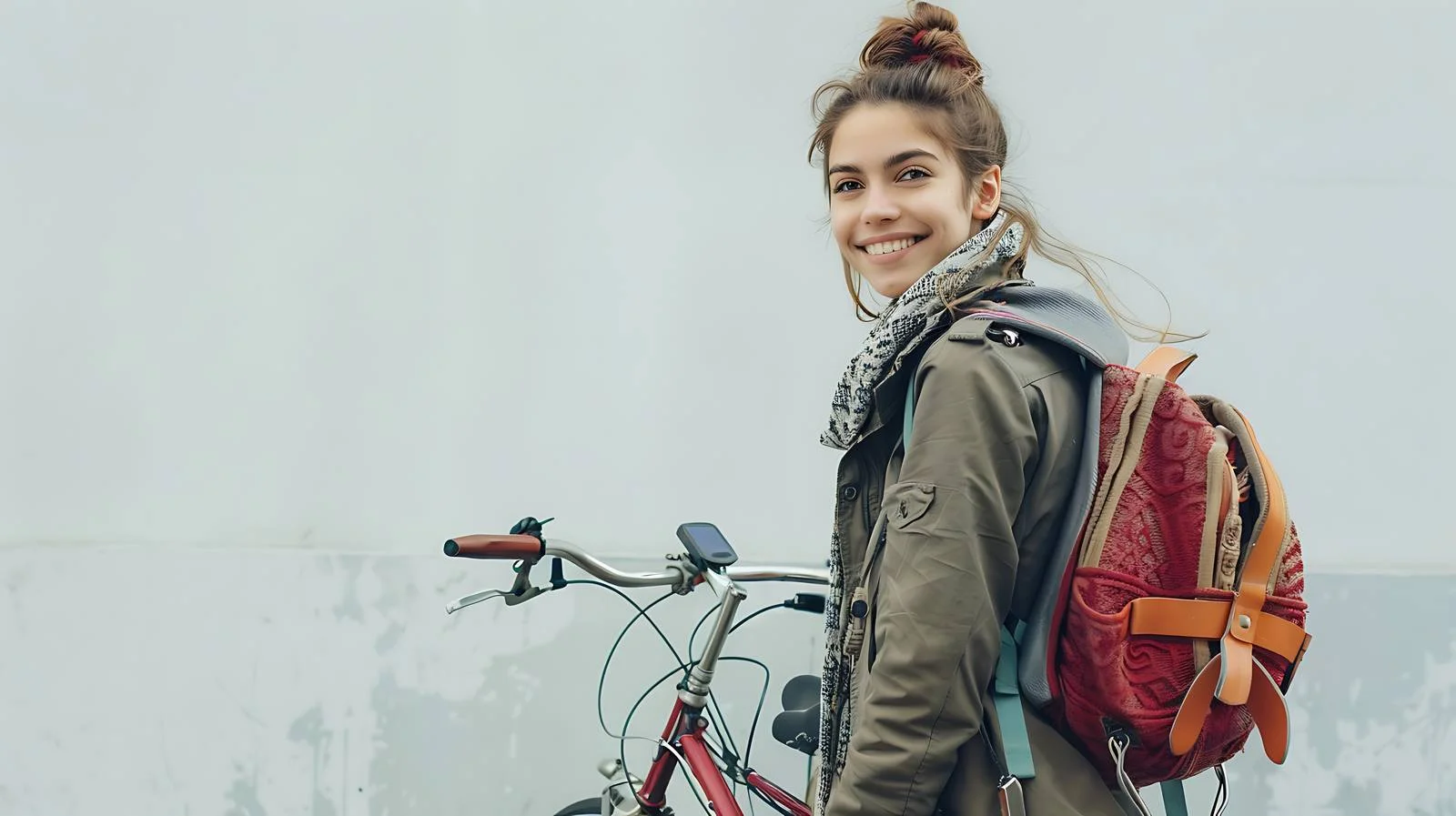 Joyful Woman with Bicycle in Parking — free download from Dotvec