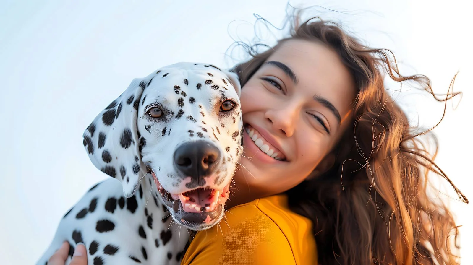 Joyful Woman and Dalmatian in Sunshine — free download from Dotvec