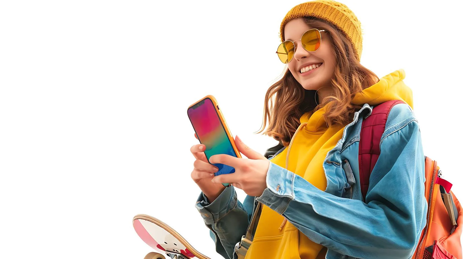 Young Woman with Skateboard and Phone — free download from Dotvec