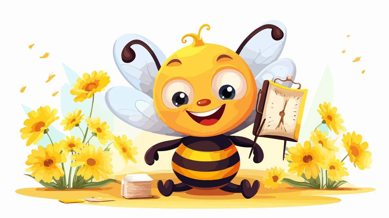 Cheerful Cartoon Bee Character on White Background — free download from Dotvec