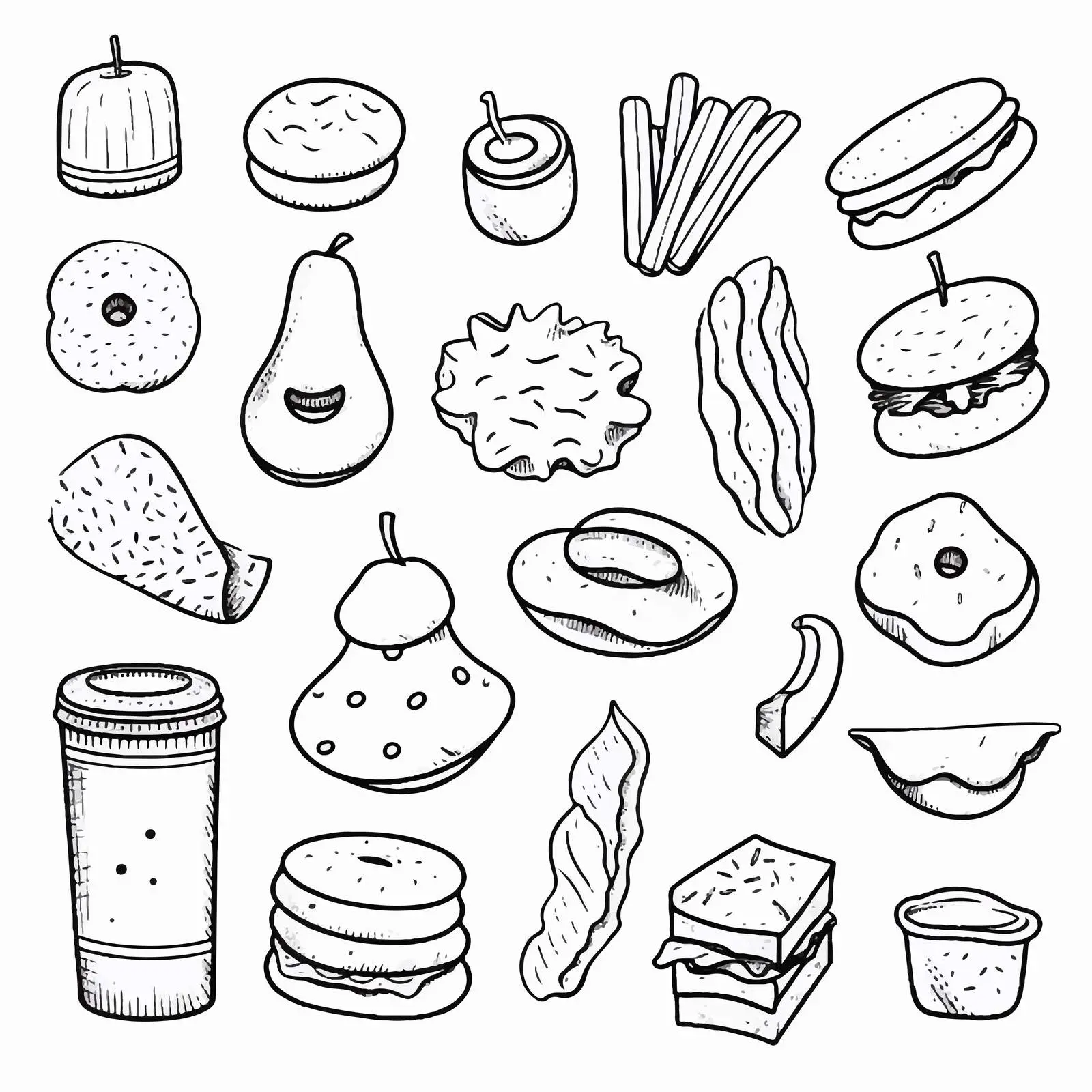 Outline Vector Illustration of Isolated Snacks – free nutritional snack image from Dotvec