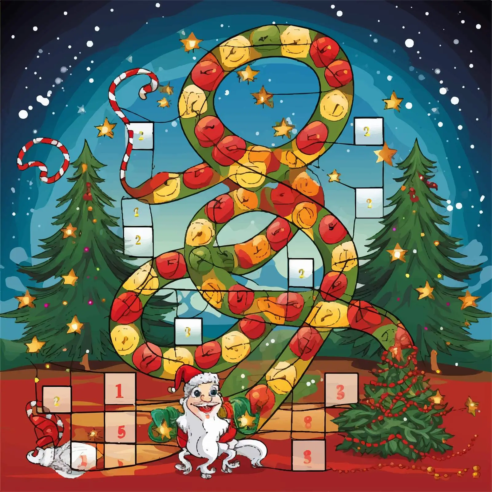 Christmas Themed Snakes and Ladders Game Template — free download from Dotvec