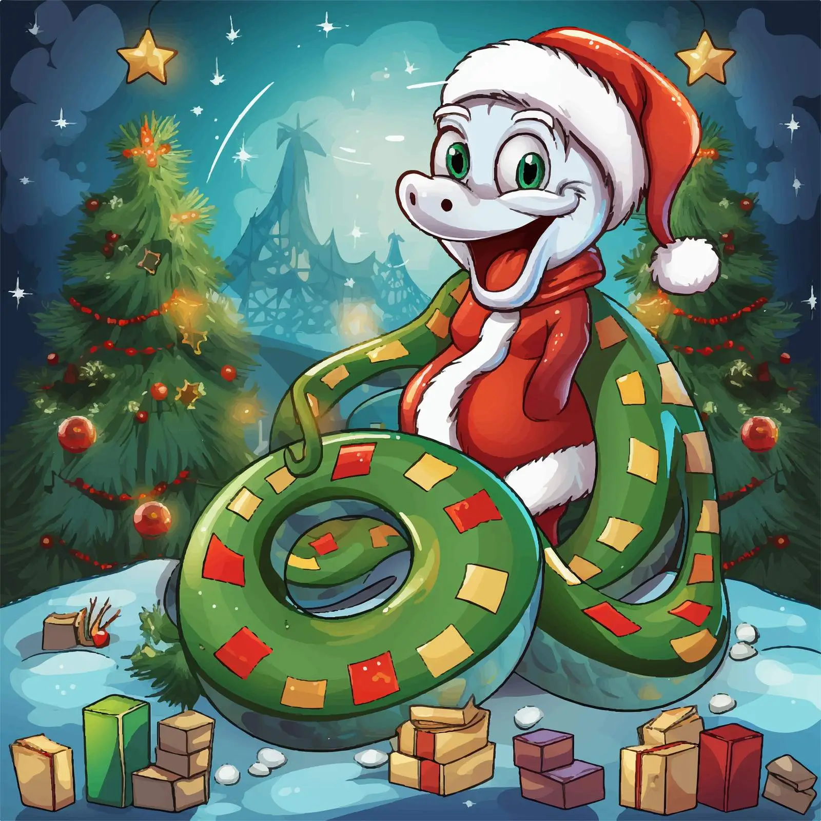 Christmas Theme Snake and Ladders Game Template – free holiday activities image from Dotvec
