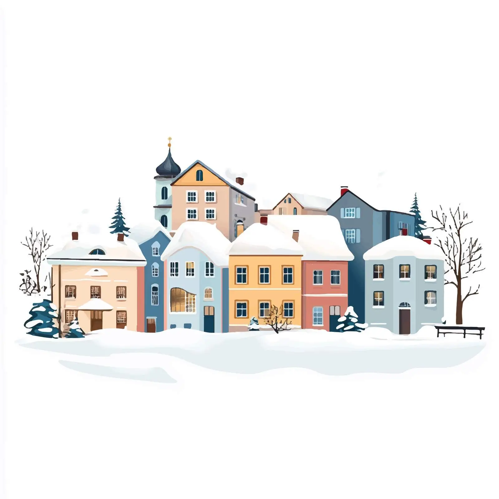 Snowy Winter Residential Buildings — free download from Dotvec