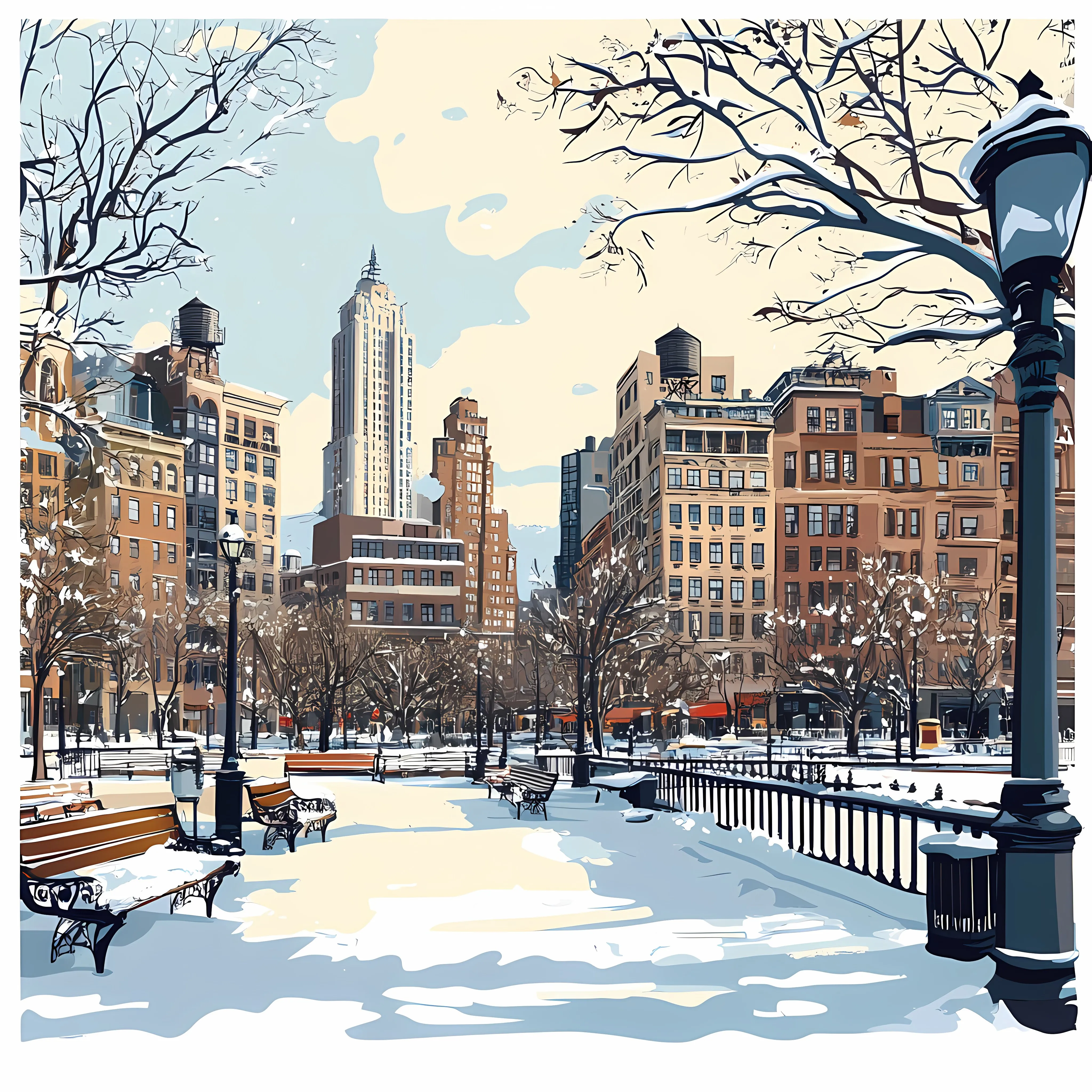 Snowy Washington Square Sidewalks and Buildings — free download from Dotvec