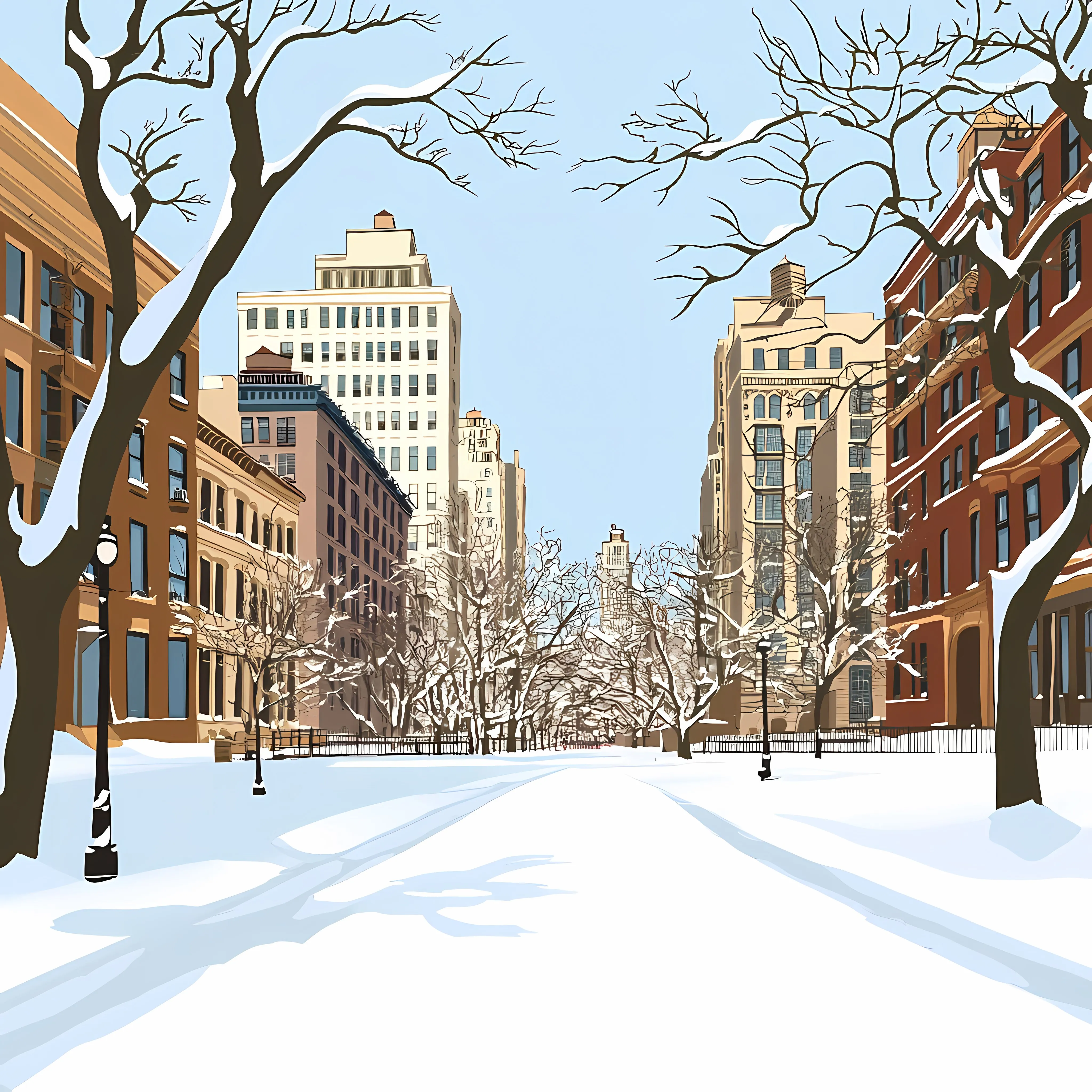 Snow Covered Sidewalks and Buildings at Washington Square — free download from Dotvec