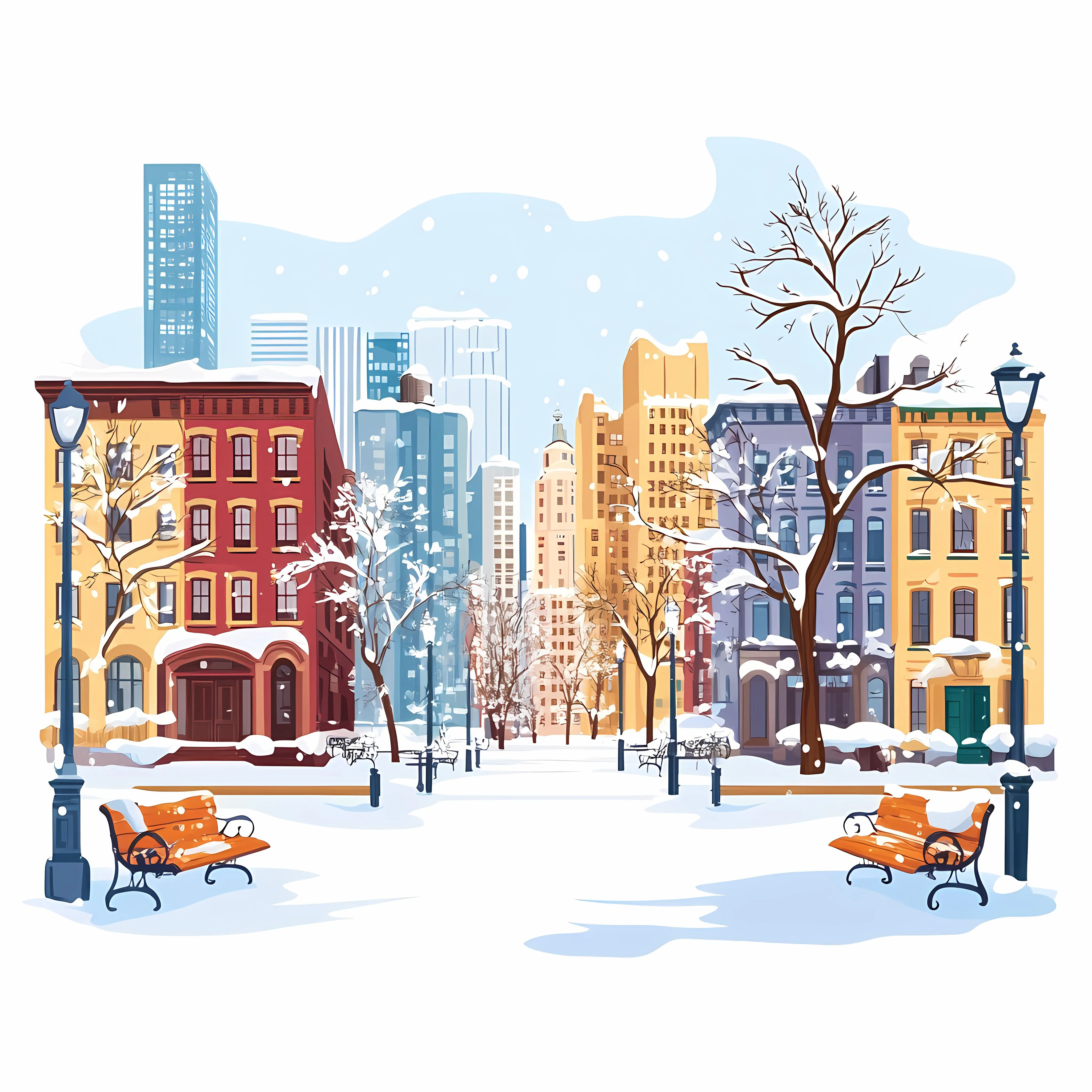 Snow Covered Sidewalks and Buildings in Washington Square — free download from Dotvec