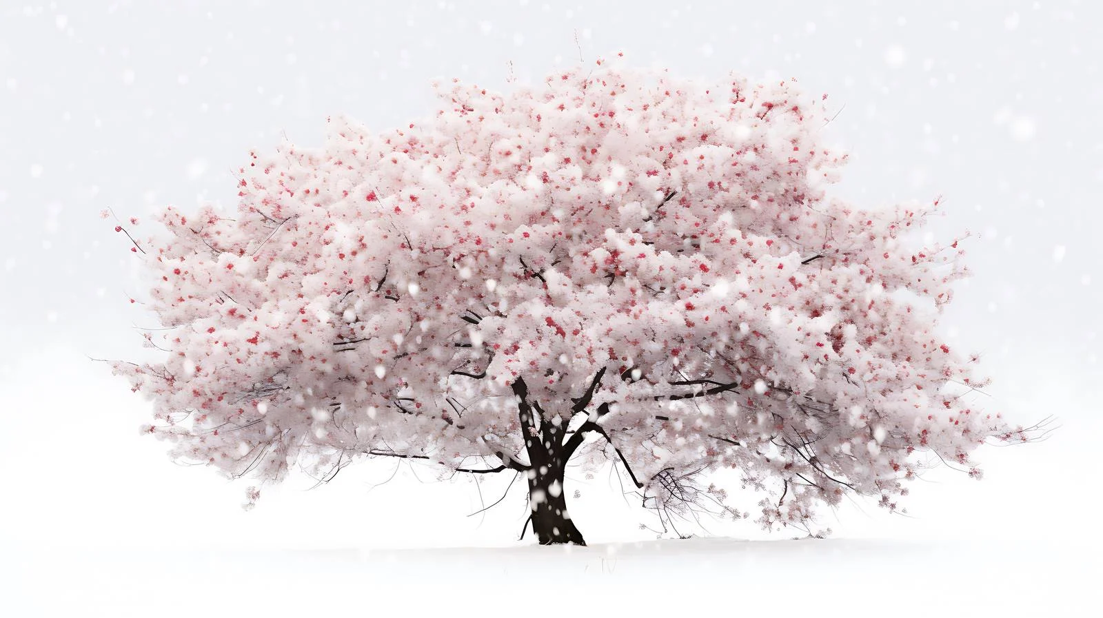 Snowflakes on spring cherry blossoms with white background — free download from Dotvec