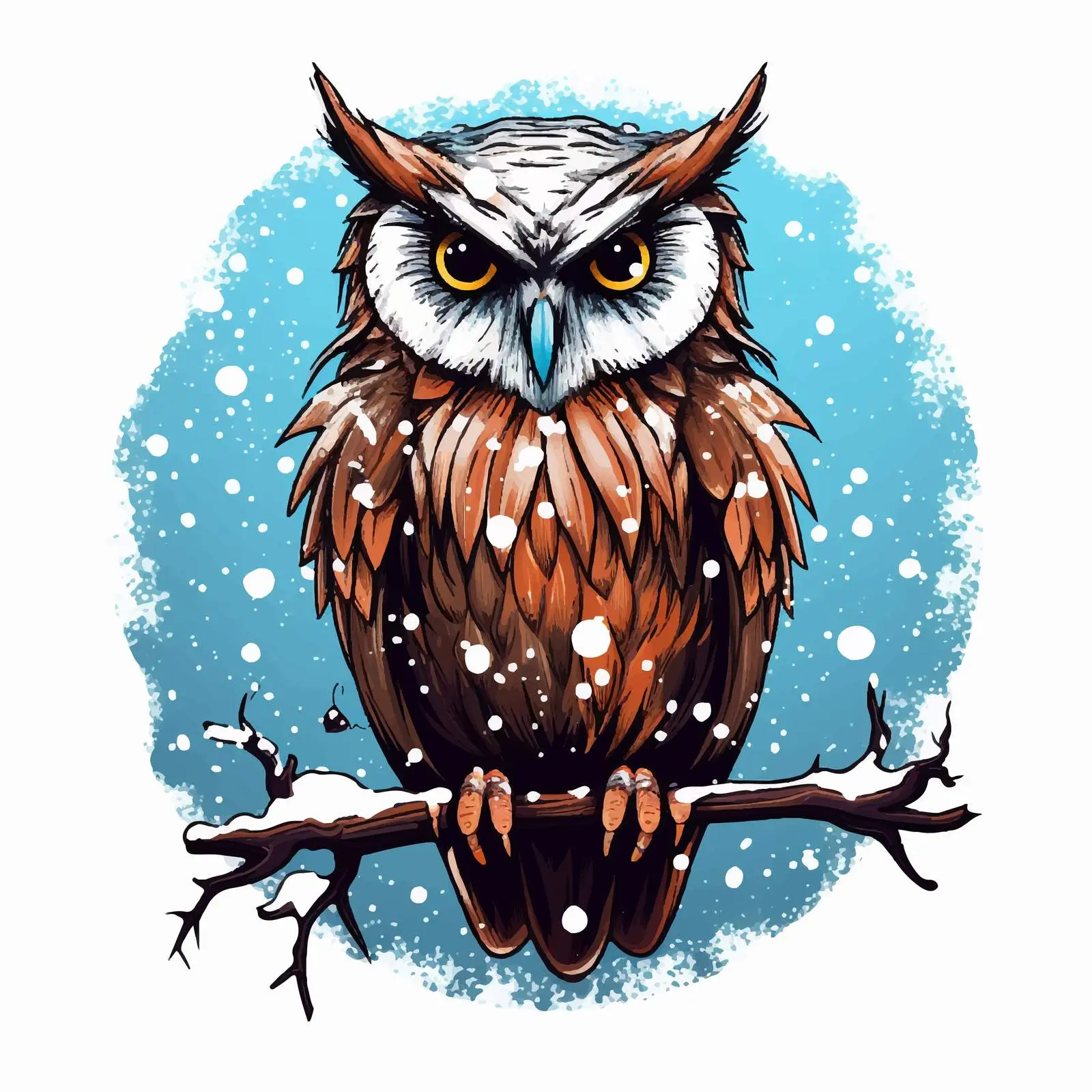 Hand-Drawn Owl with Snowflakes Vector Illustration — free download from Dotvec
