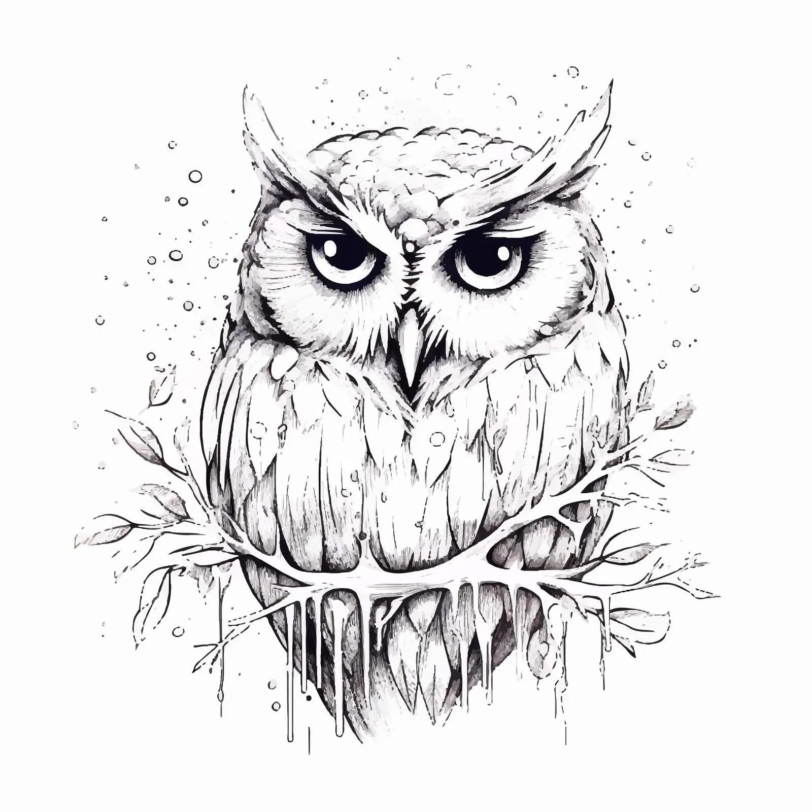 Hand Drawn Owl with Snowflakes Vector Art — free download from Dotvec