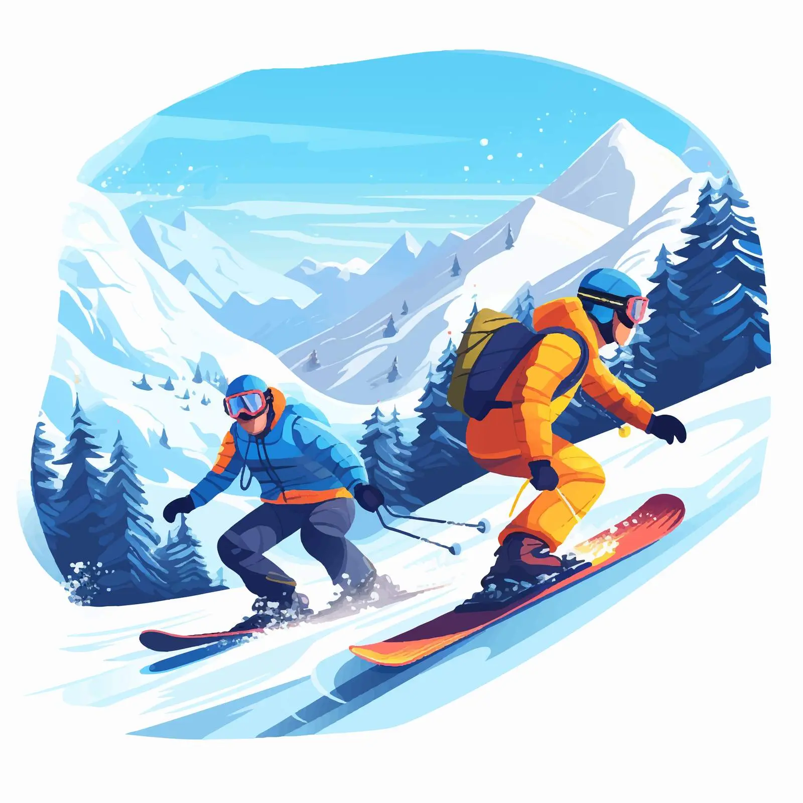 Snowboard Riders at Winter Mountain Resort – free adrenaline image from Dotvec